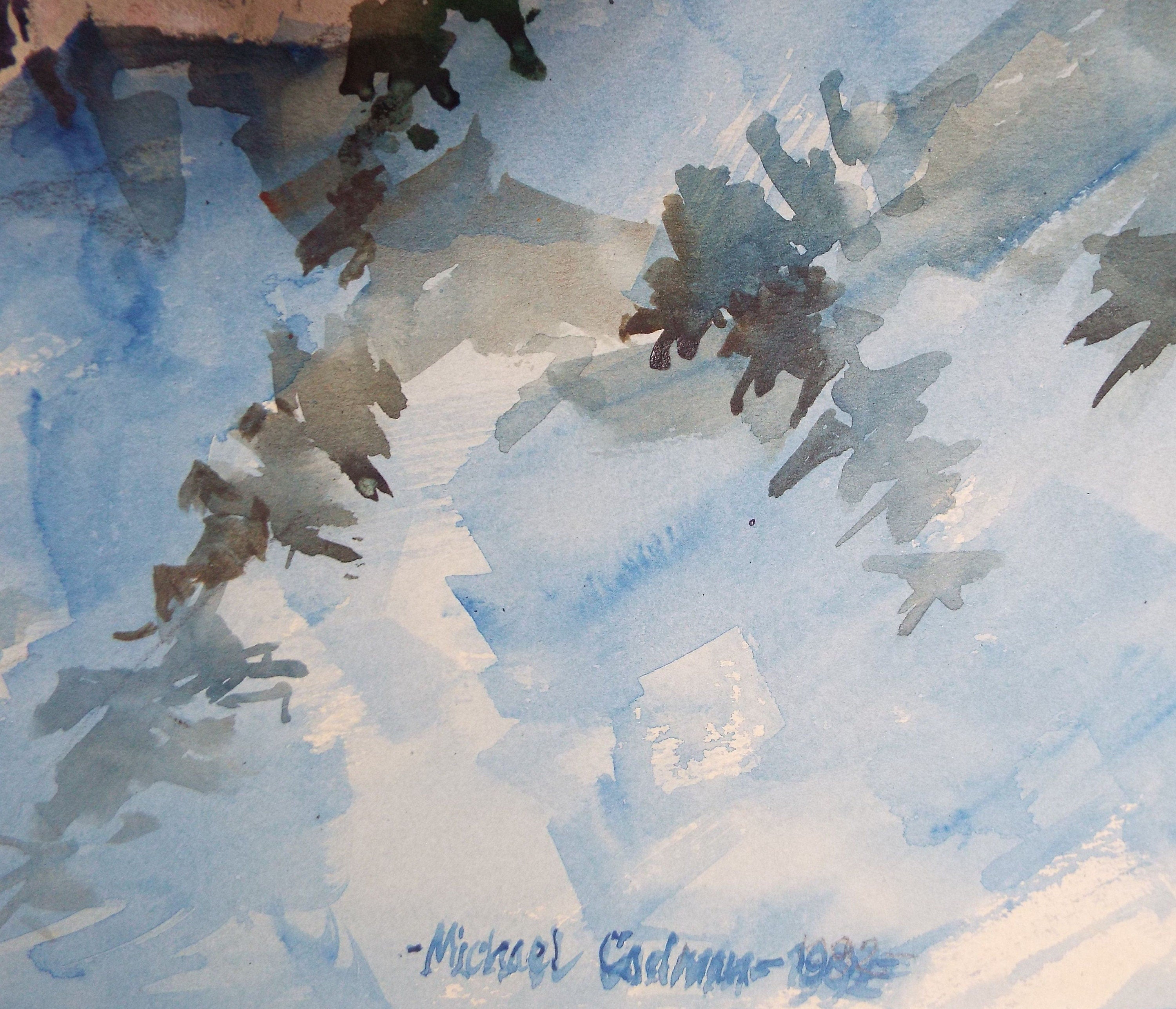 Michael Cadman RI ARCA (1920-2012) 1992 'French Mountain Village in Blue'- Original Watercolour on Paper, Double Mounted ready for framing