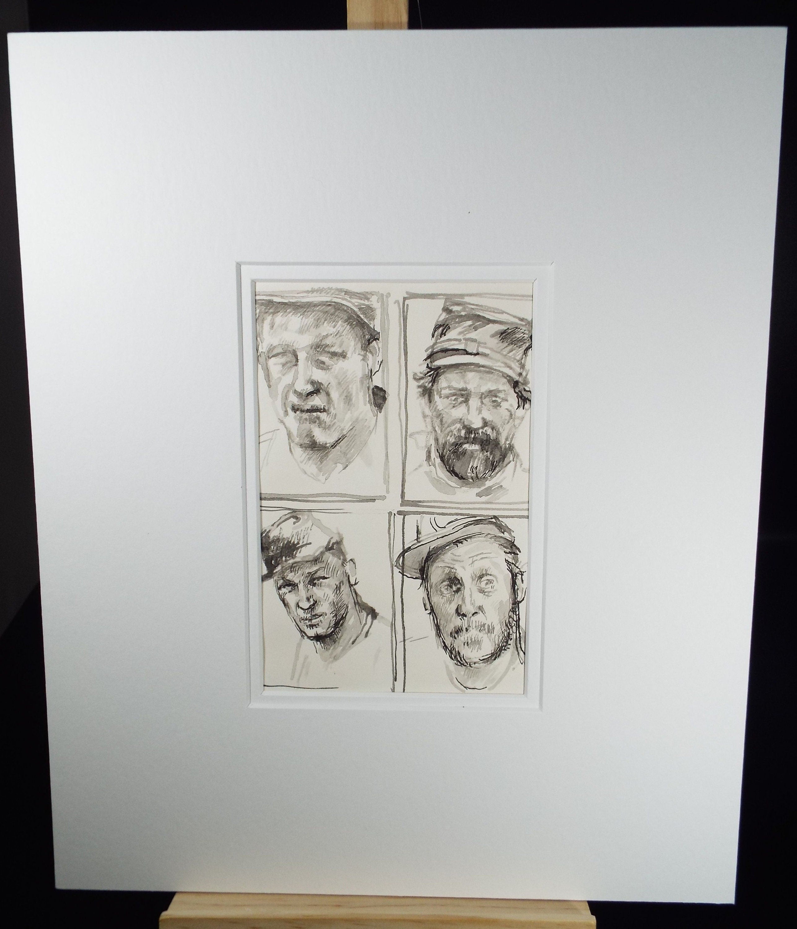 Original Pen and Black Wash Sketch  'Portraits of American Soldiers in Civil war Uniform', c1990s,  Michael Stennett (British 1946-2020)