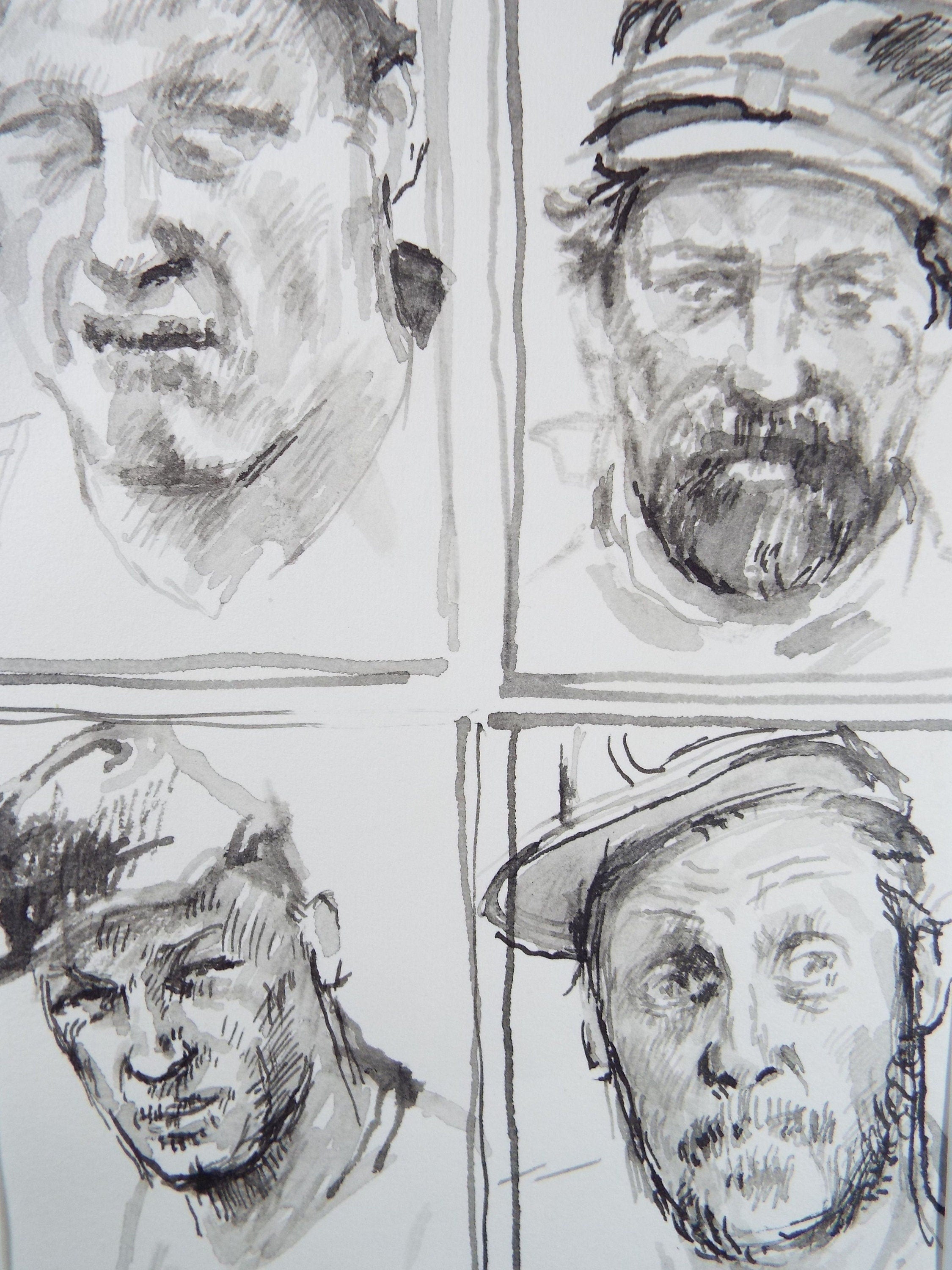 Original Pen and Black Wash Sketch  'Portraits of American Soldiers in Civil war Uniform', c1990s,  Michael Stennett (British 1946-2020)