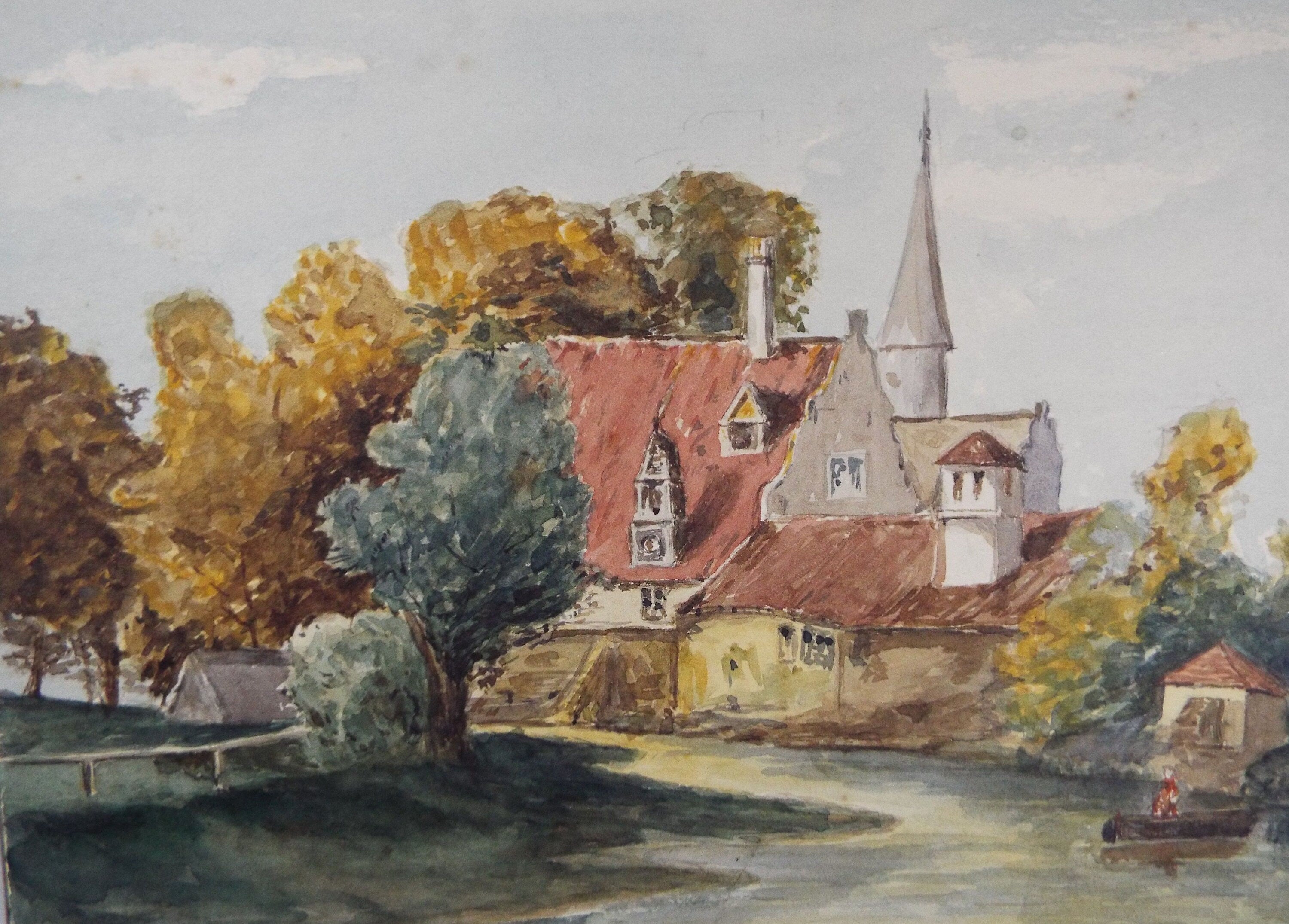 Original Watercolour, ' A Dutch House by the River' c1910, Unknown Artist