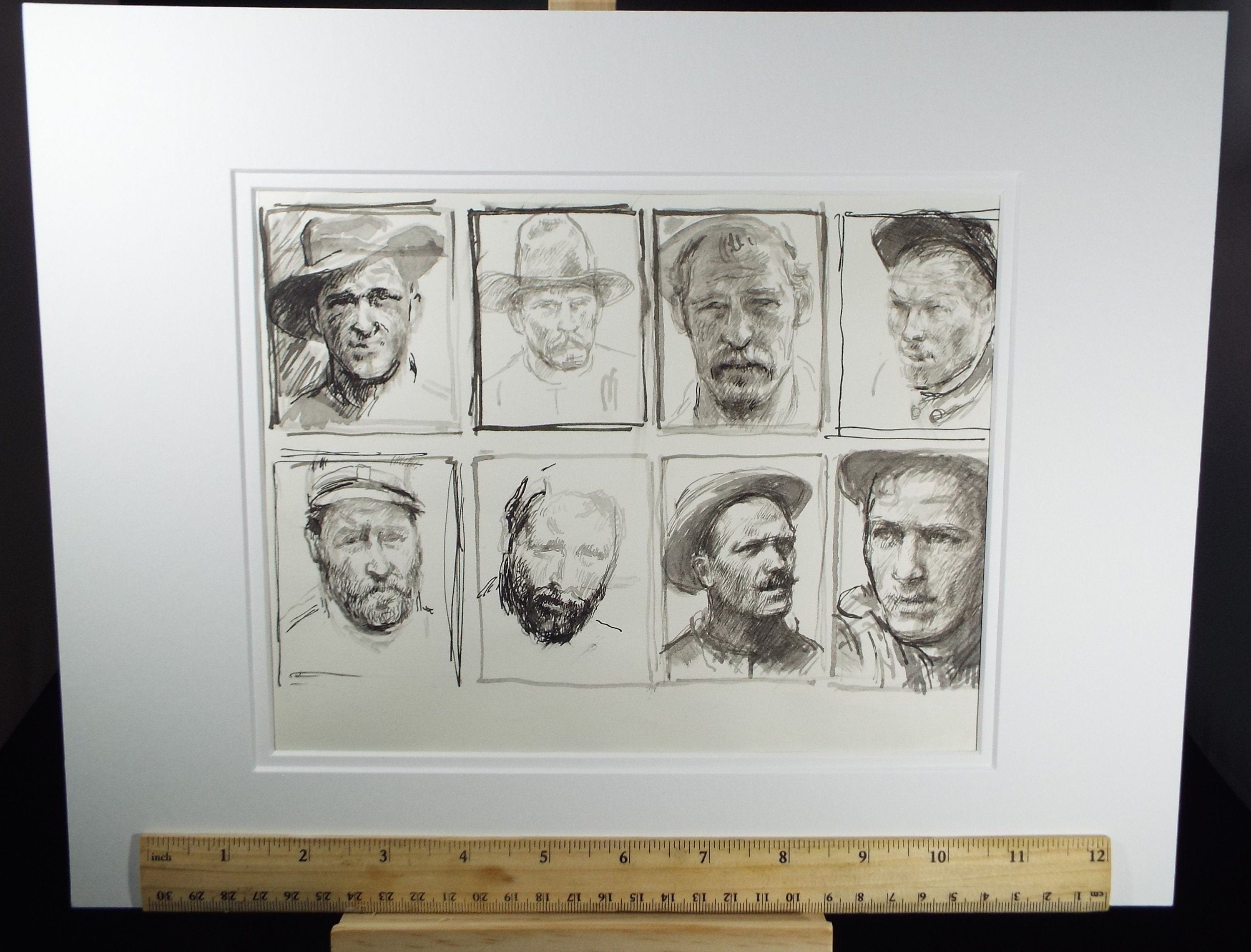 Original Pen and Black Wash Sketch  'Portraits of American Soldiers in Civil war Uniform', c1990s,  Michael Stennett (British 1946-2020)