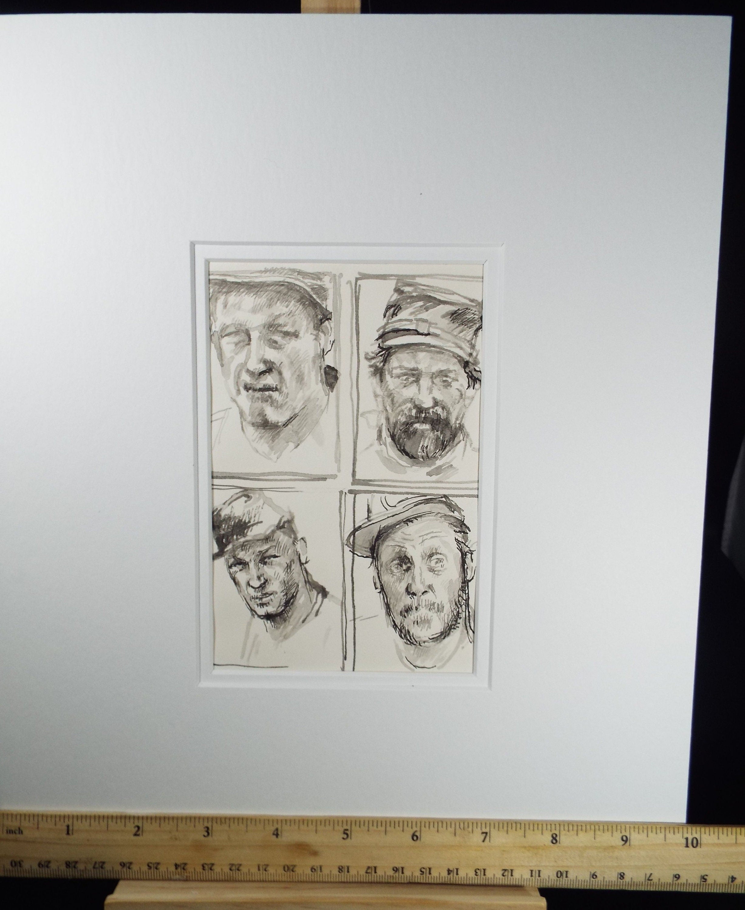 Original Pen and Black Wash Sketch  'Portraits of American Soldiers in Civil war Uniform', c1990s,  Michael Stennett (British 1946-2020)