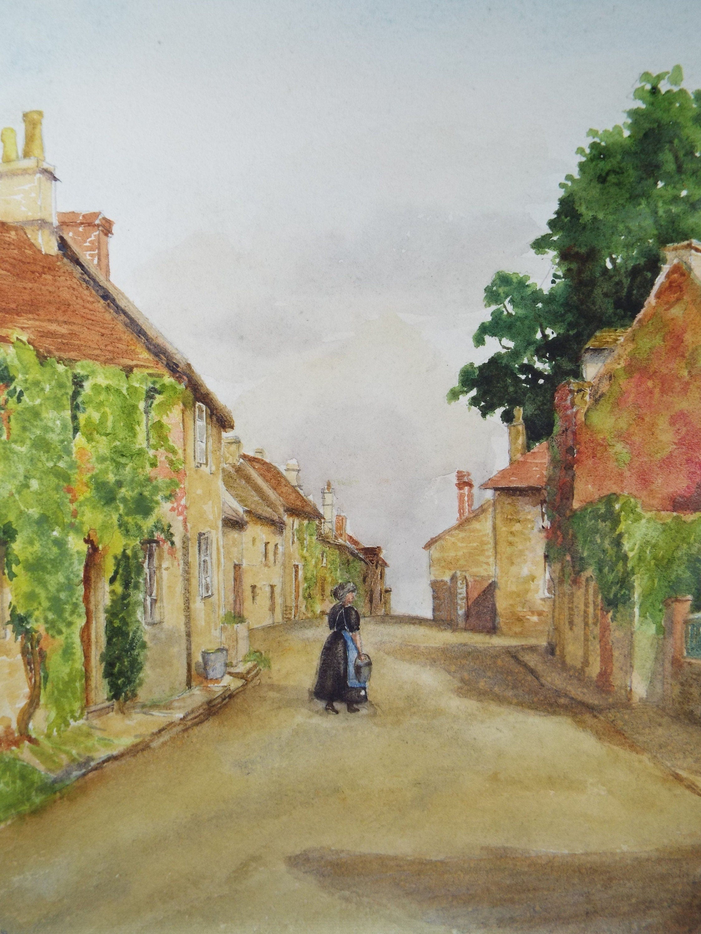Original Watercolour, 'Sussex Village' -  Possibly Singleton, 1925, M.E. Hays
