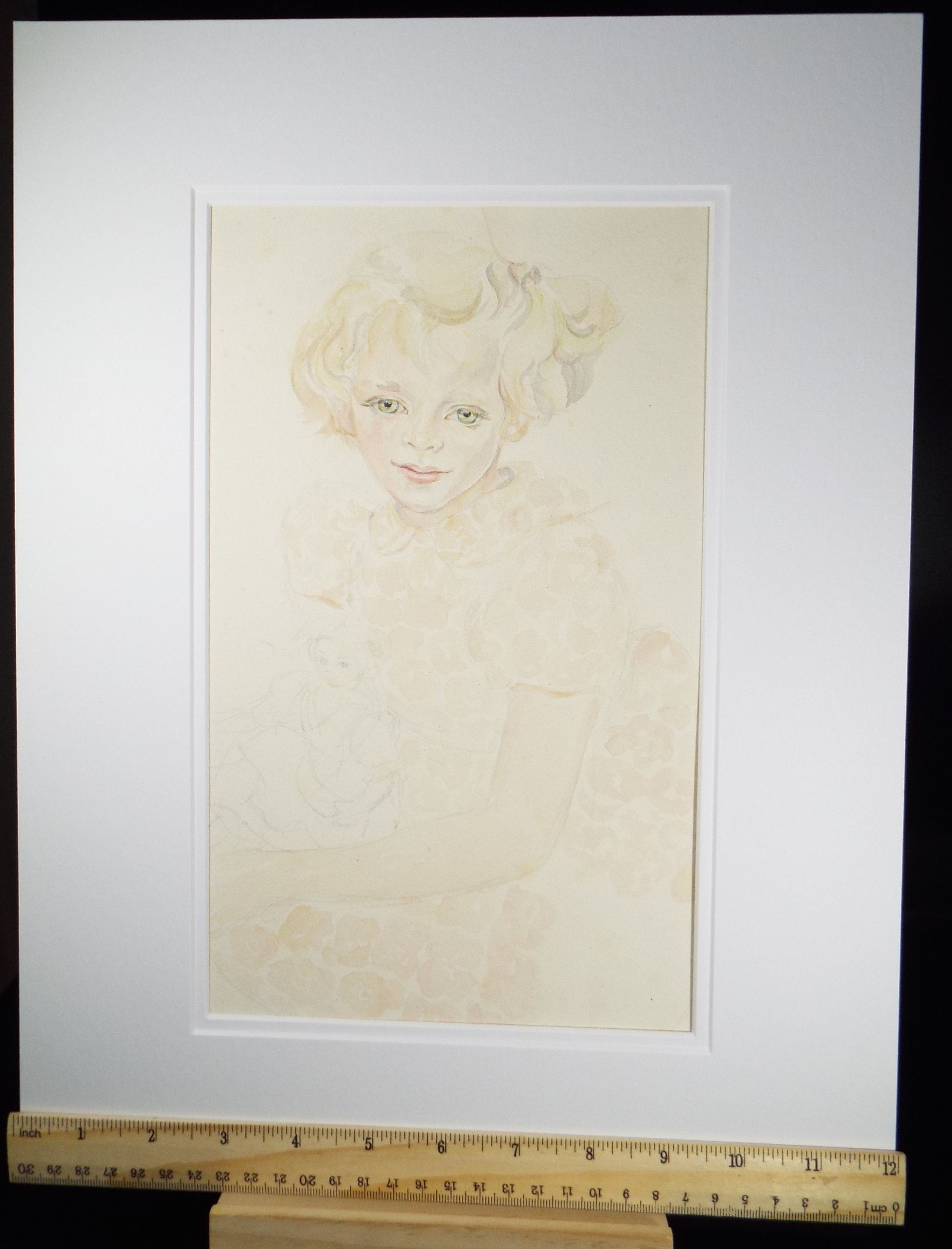 Original Watercolour, 'Girl in a Pink Dress', c1950s, Athene Andrade, (1908-1973)