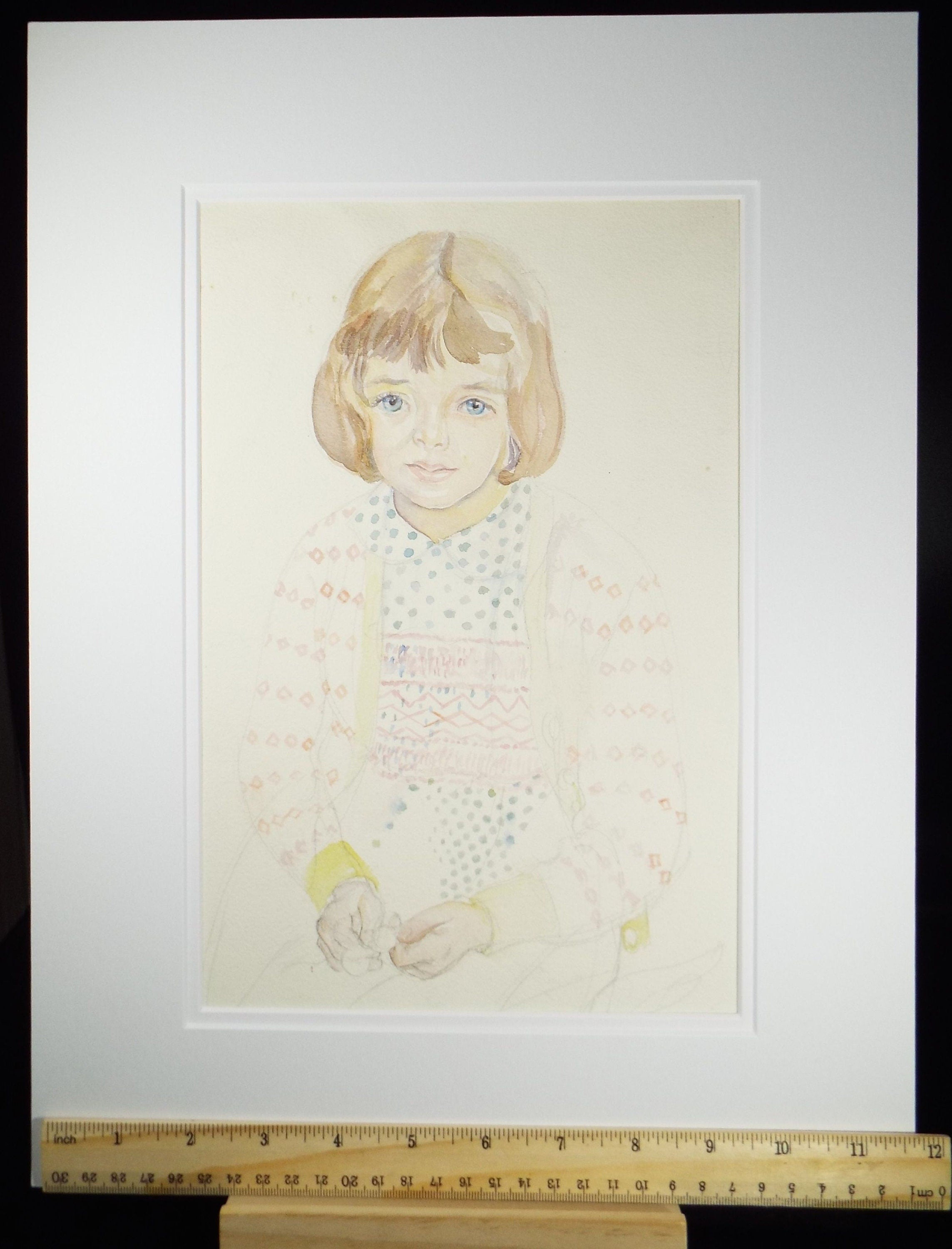Original Watercolour,  'Girl in a Cardigan', c1950s, Athene Andrade, (1908-1973)