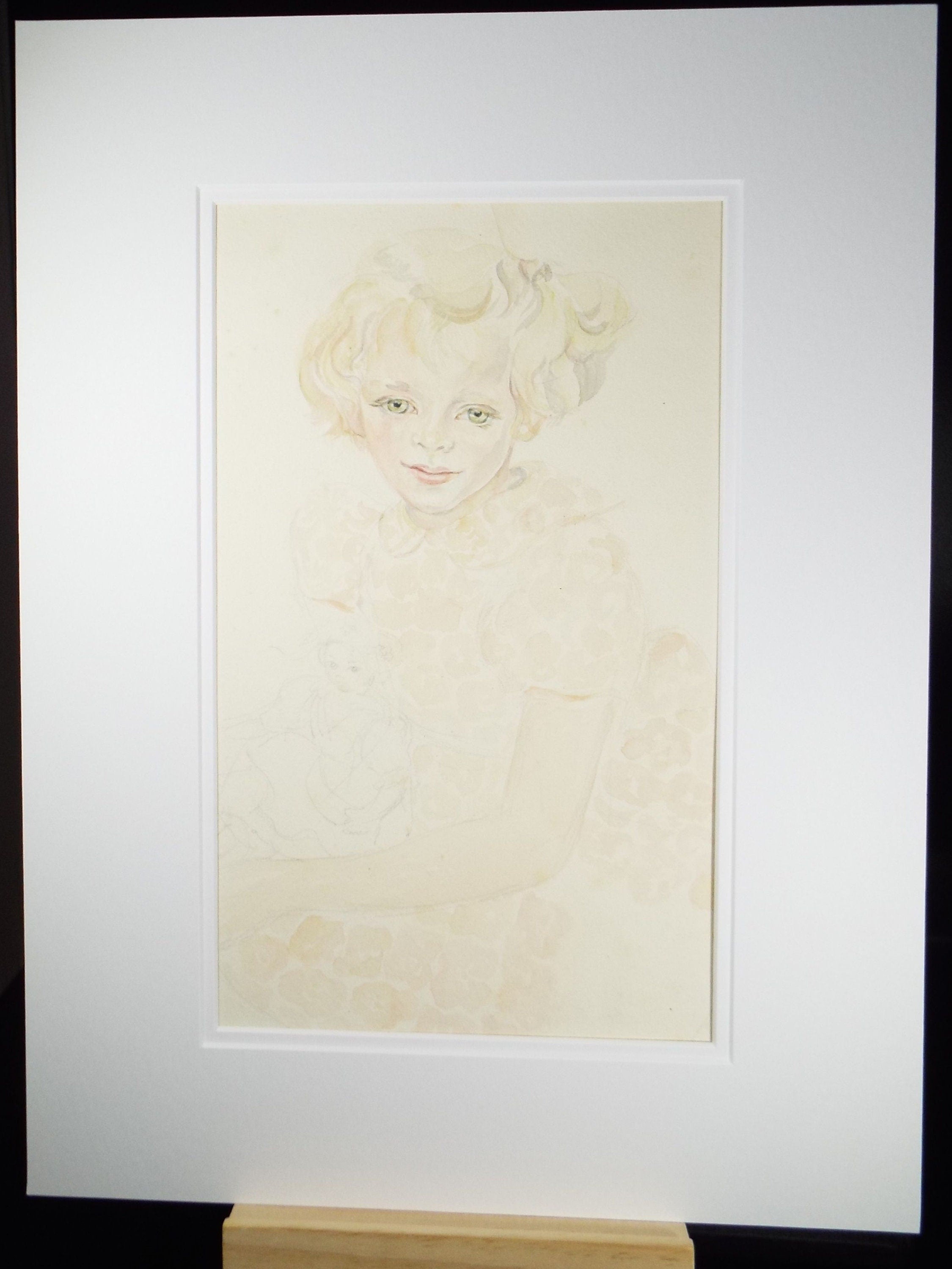 Original Watercolour, 'Girl in a Pink Dress', c1950s, Athene Andrade, (1908-1973)