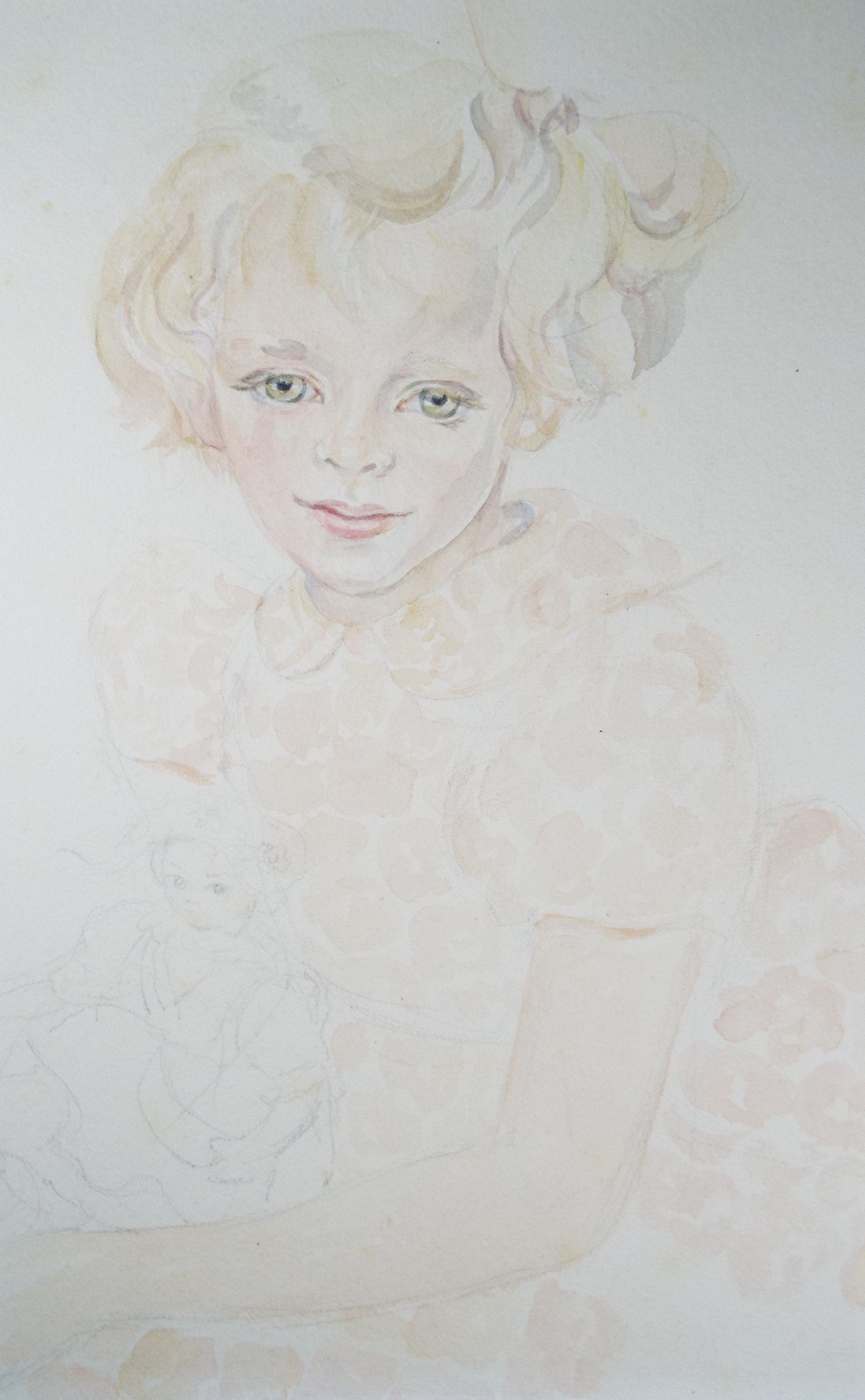 Original Watercolour, 'Girl in a Pink Dress', c1950s, Athene Andrade, (1908-1973)