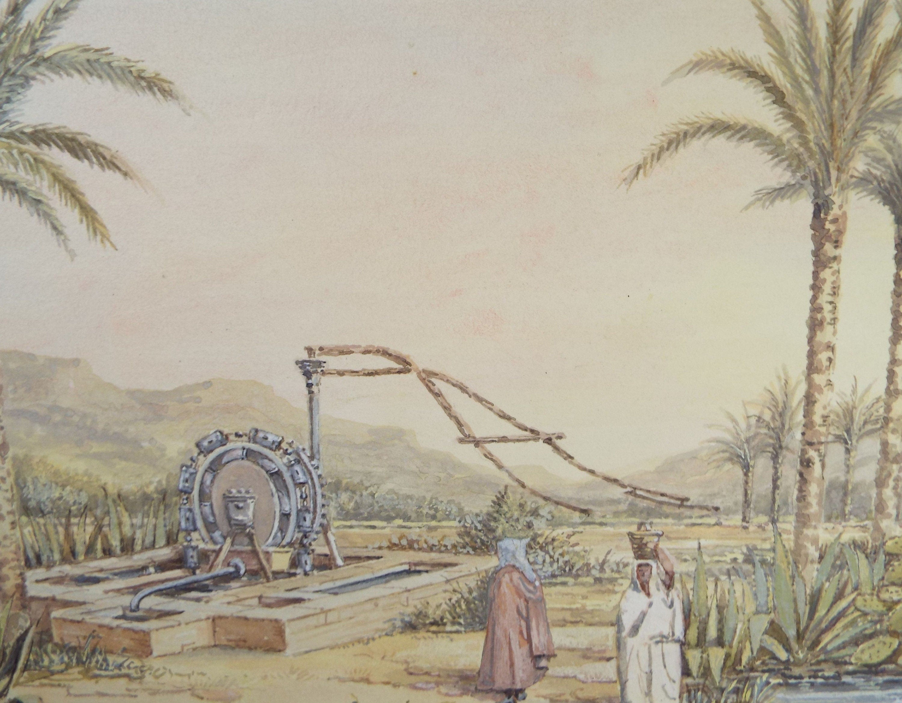 Original Watercolour, late 19th Century , 'North African Field  Irrigation' Artist Unknown