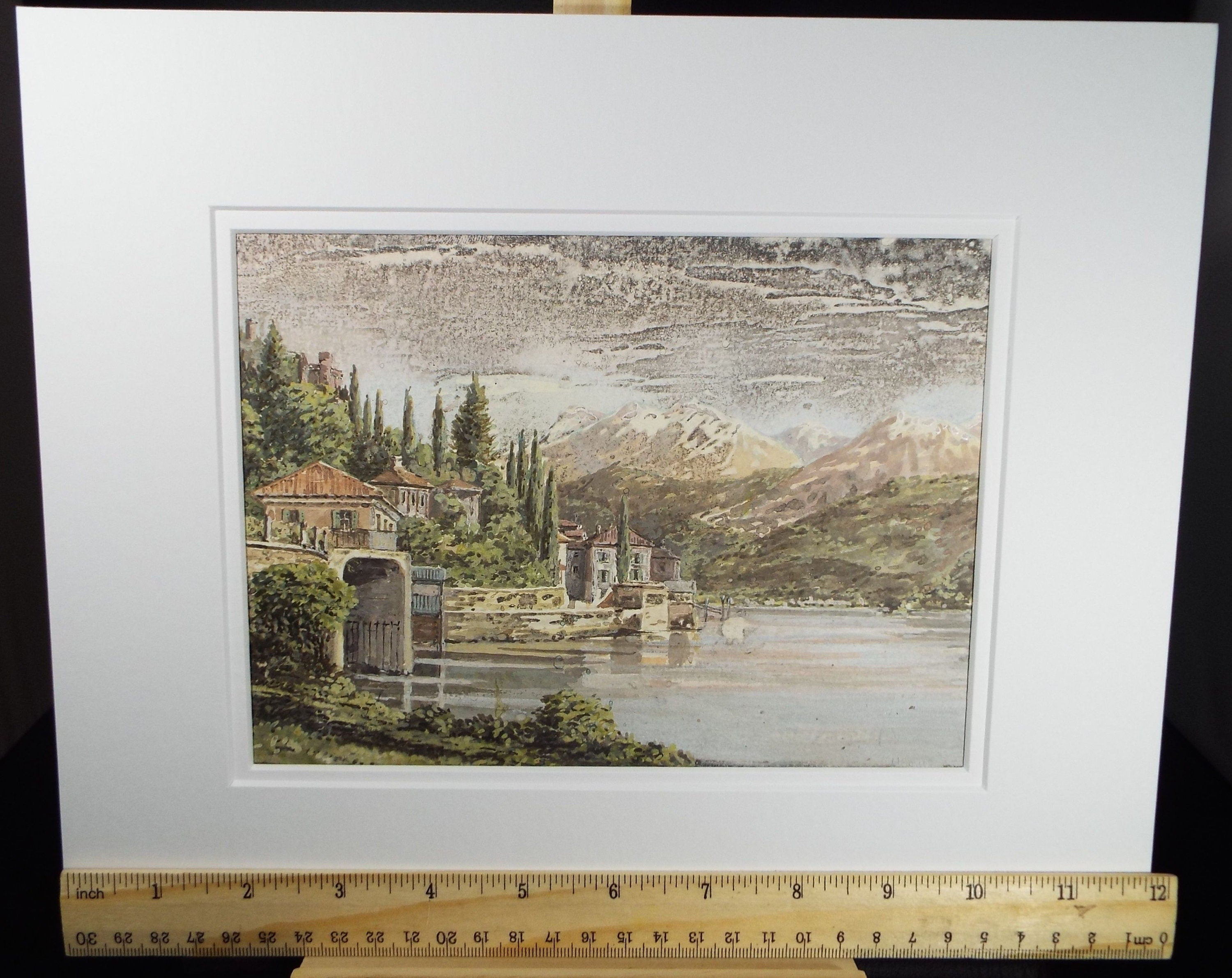 Original Watercolour, late 19th Century , 'Villas on Lake' Artist Unknown