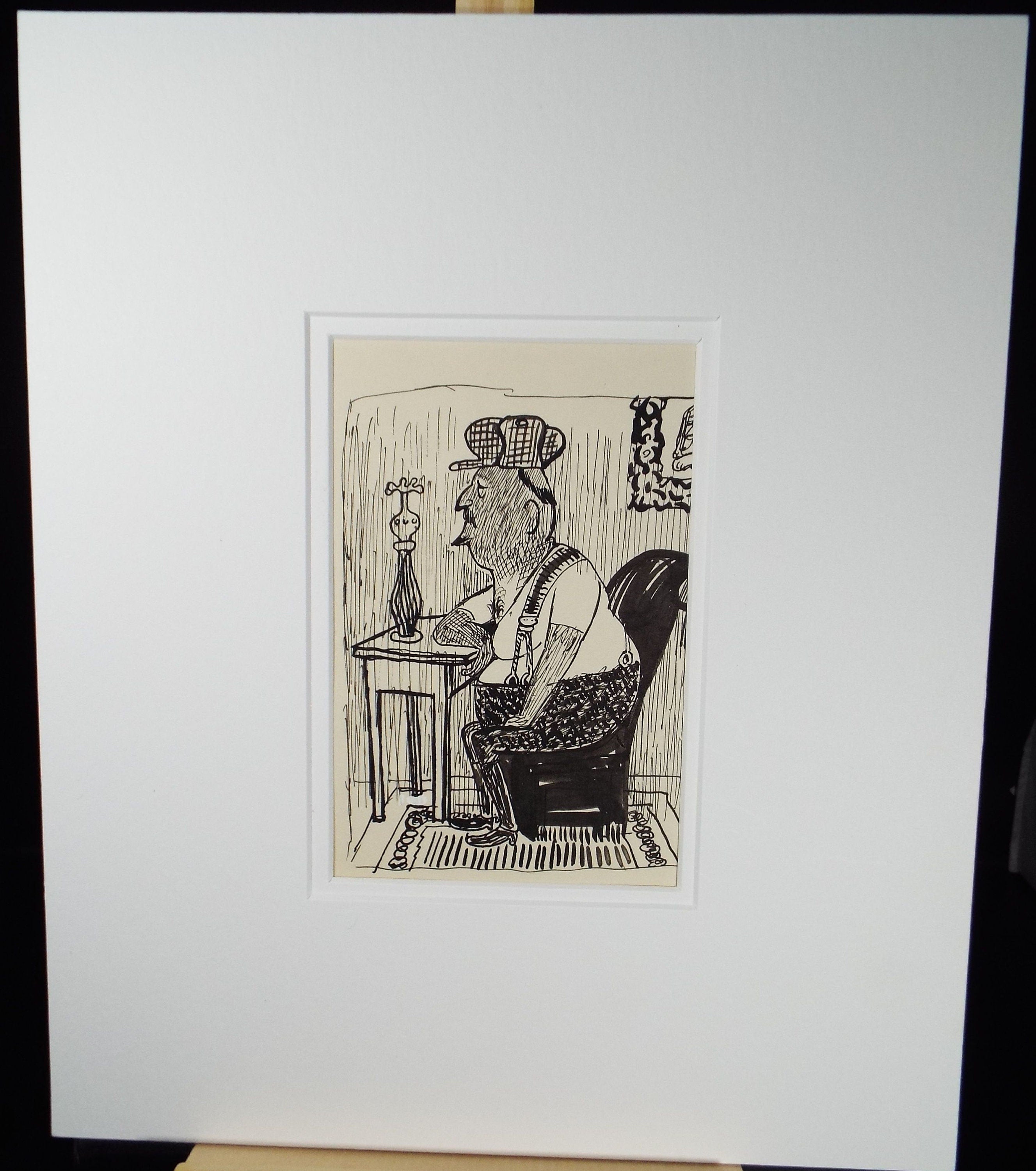 Pen and ink, 'Contemplation', circa 1970's, Herbert Scheurich (German)