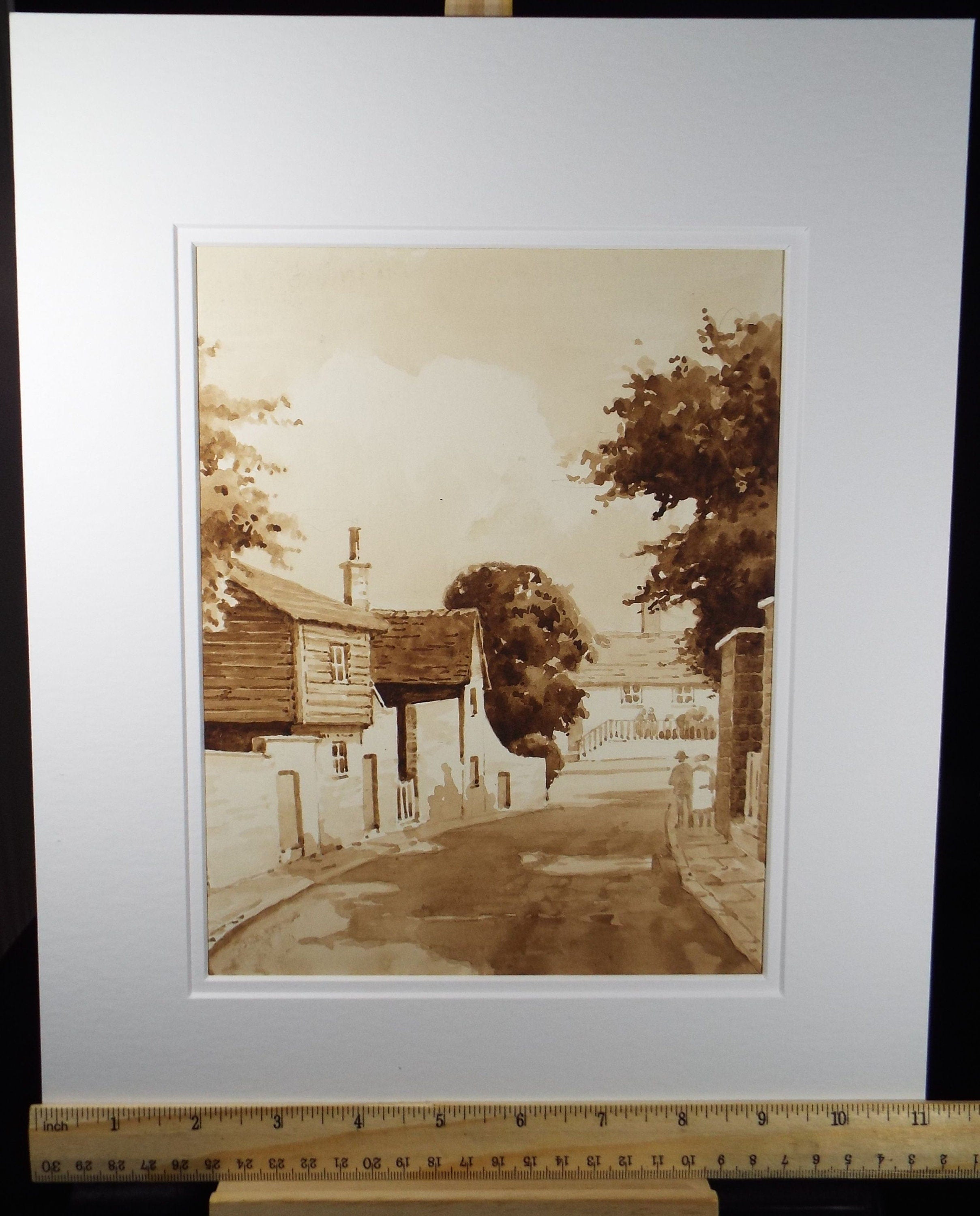 Original Watercolour, 'Village Scene', Mid 20th Century, T.R Ellingham