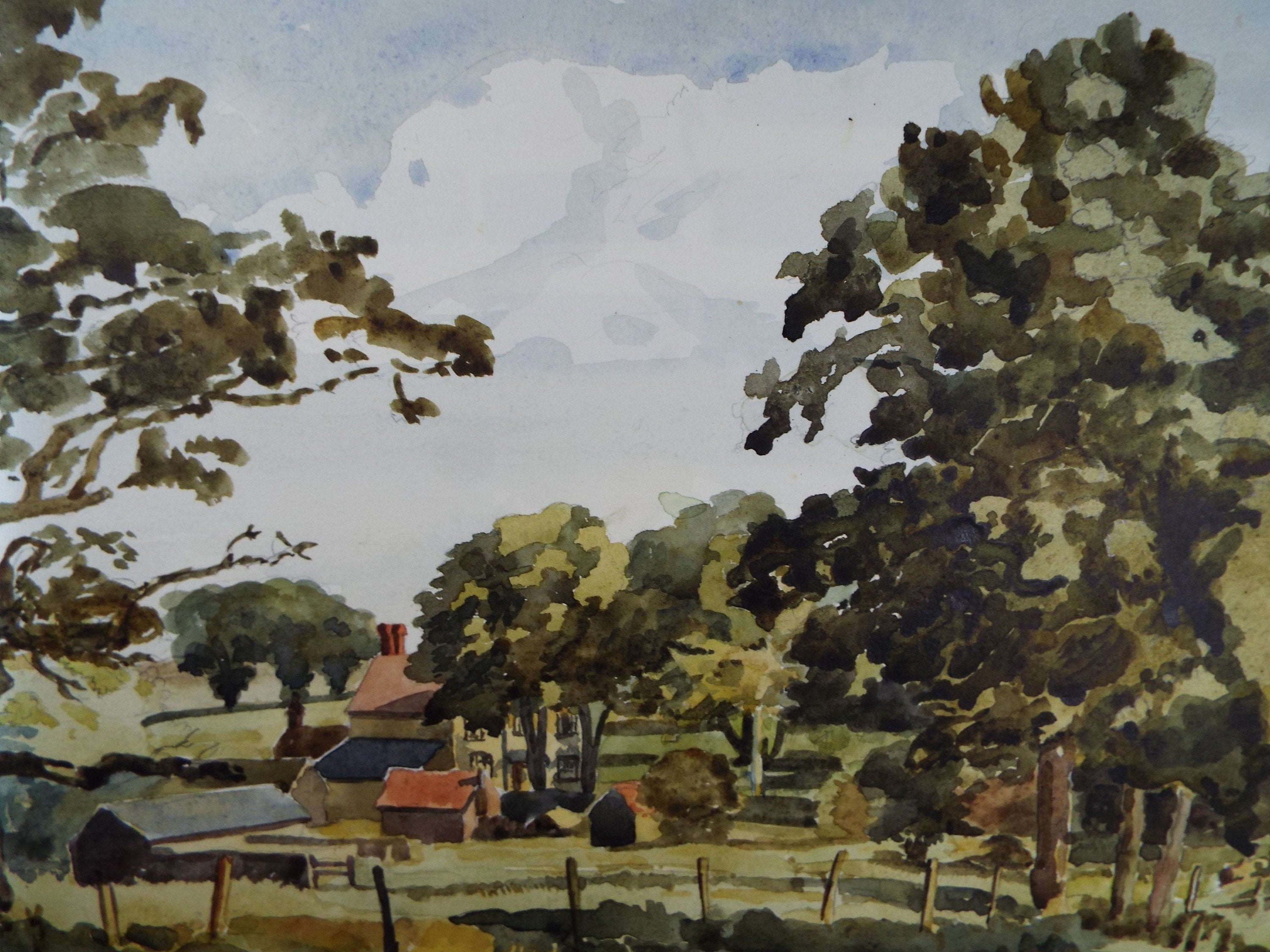 Original Watercolour, 'Farmhouse in a Green Landscape', Circa 1940's, Charles Frederick Way (1906-1981)