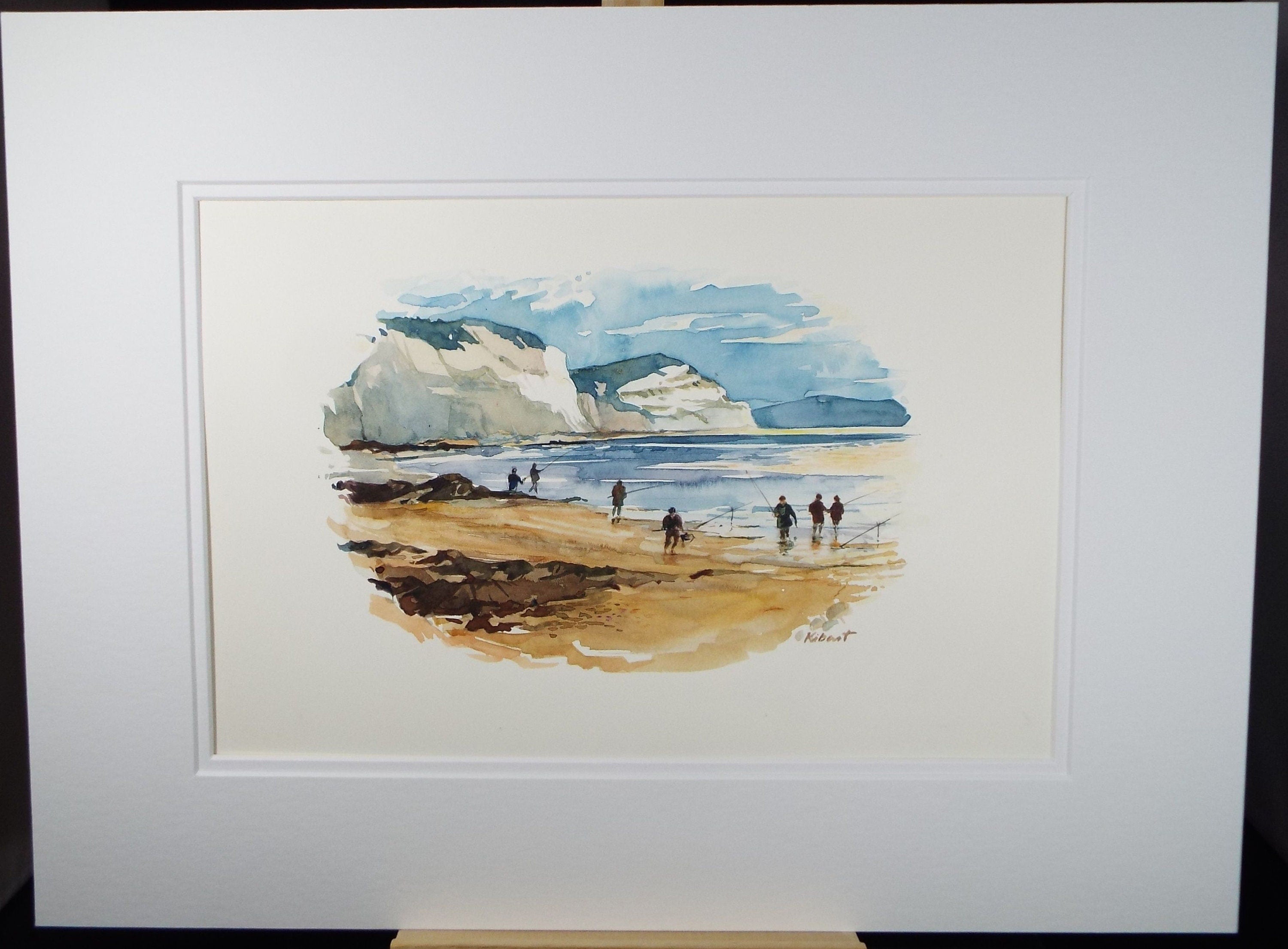 Original Watercolour 'Beach Fishing', Circa 1980's, James Kibart  (20th Century, British)