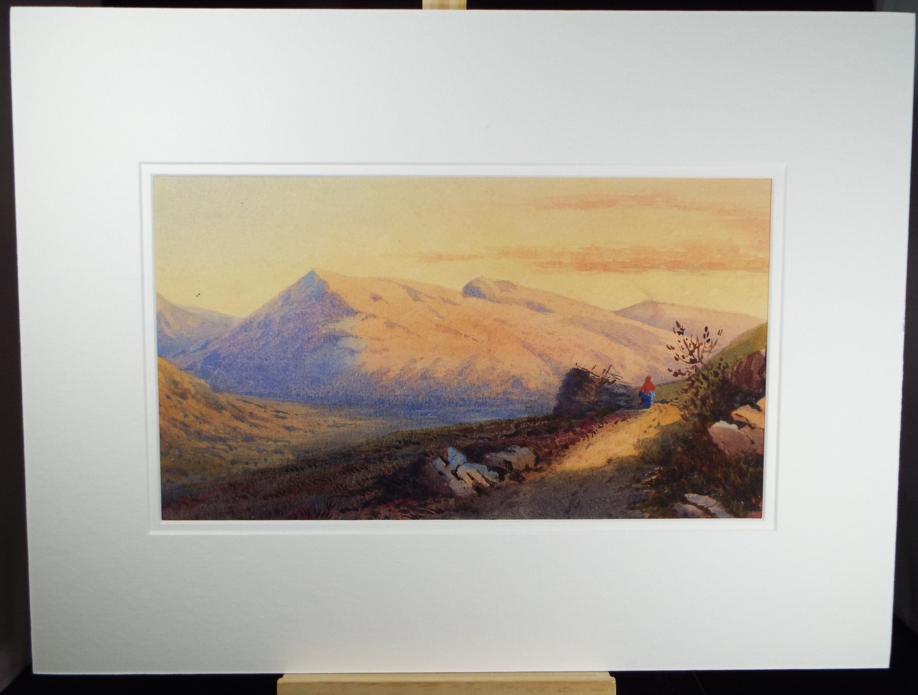 Original Watercolour, 'Mountain Pass with Figure', Late 19th Century, Artist Unknown