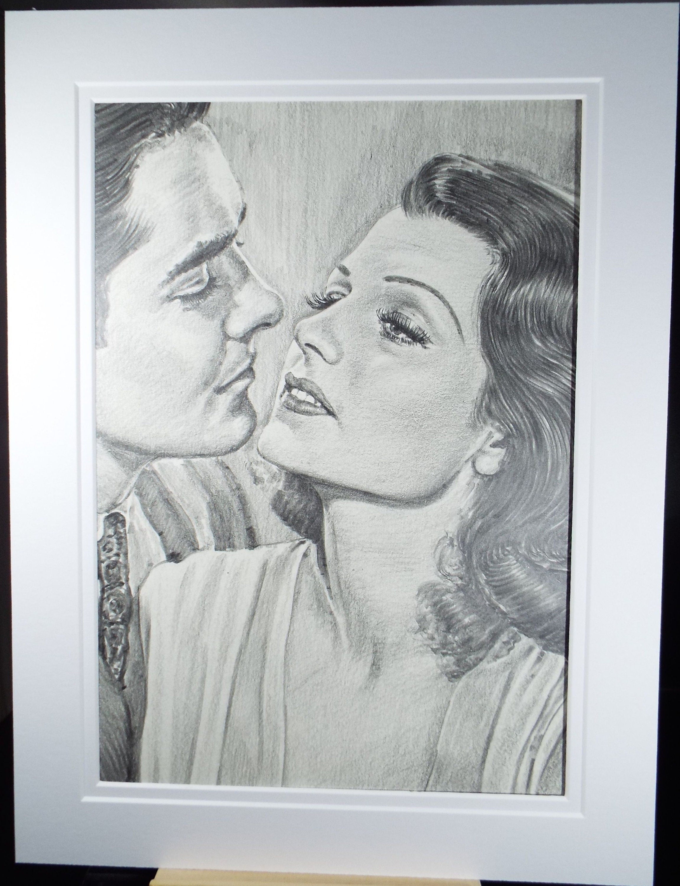 Original Pencil Drawing, 'Tyrone Power & Linda Darnell', Albert Leonard, Mid 20th Century