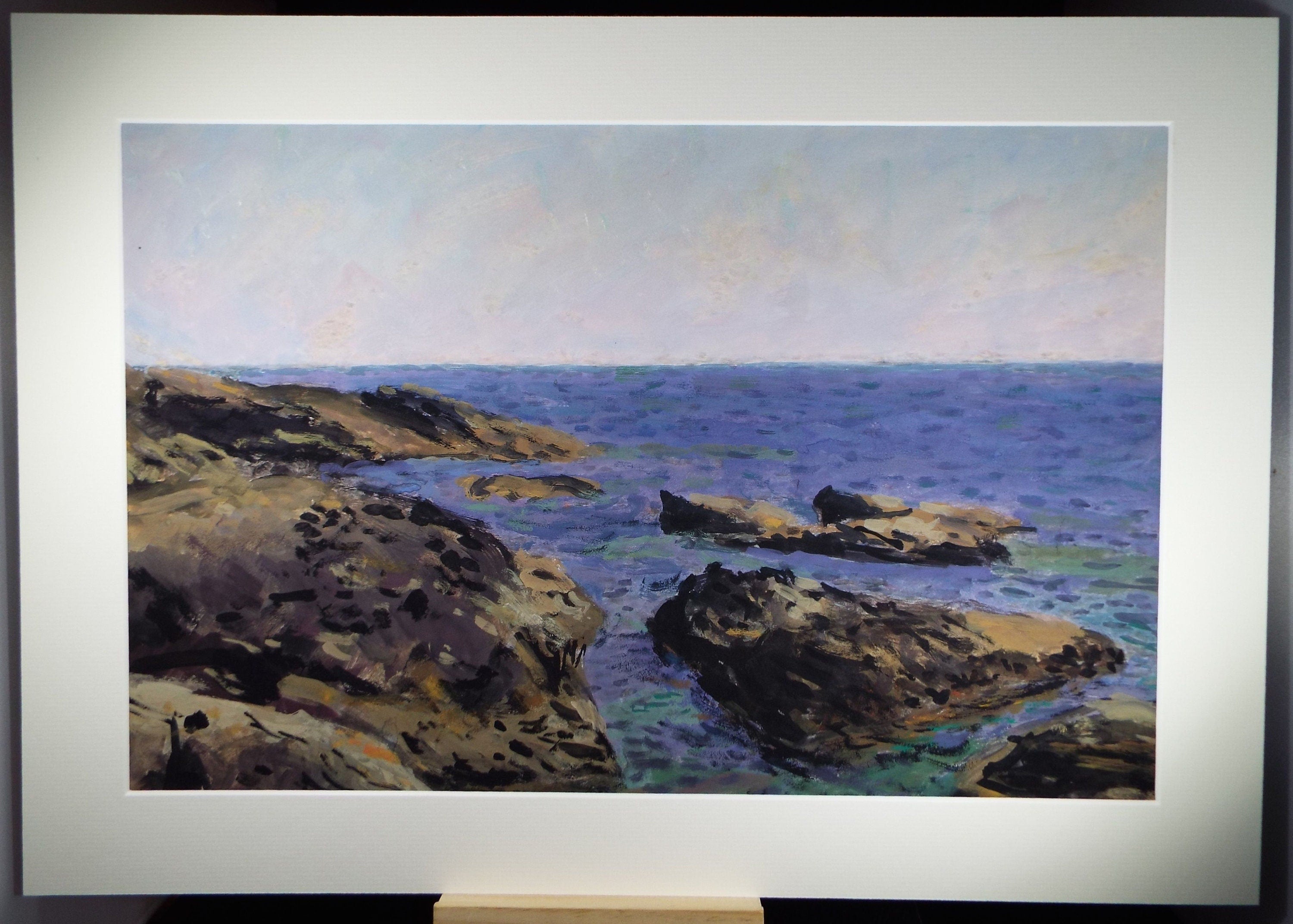 Original Gouache on paper, 'A Rocky shore', Unknown Artist, circa 1960's - Marine Landscape