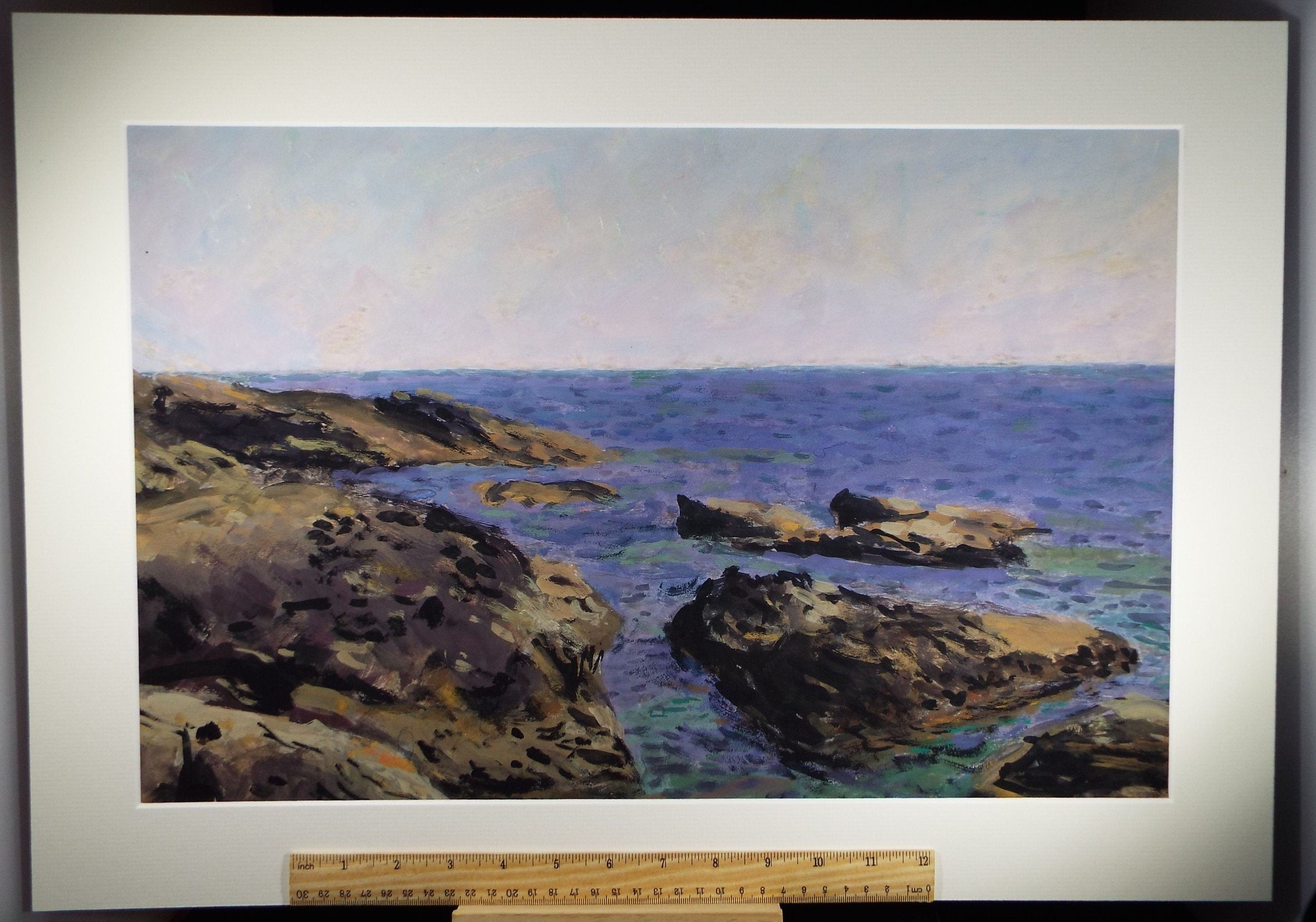 Original Gouache on paper, 'A Rocky shore', Unknown Artist, circa 1960's - Marine Landscape