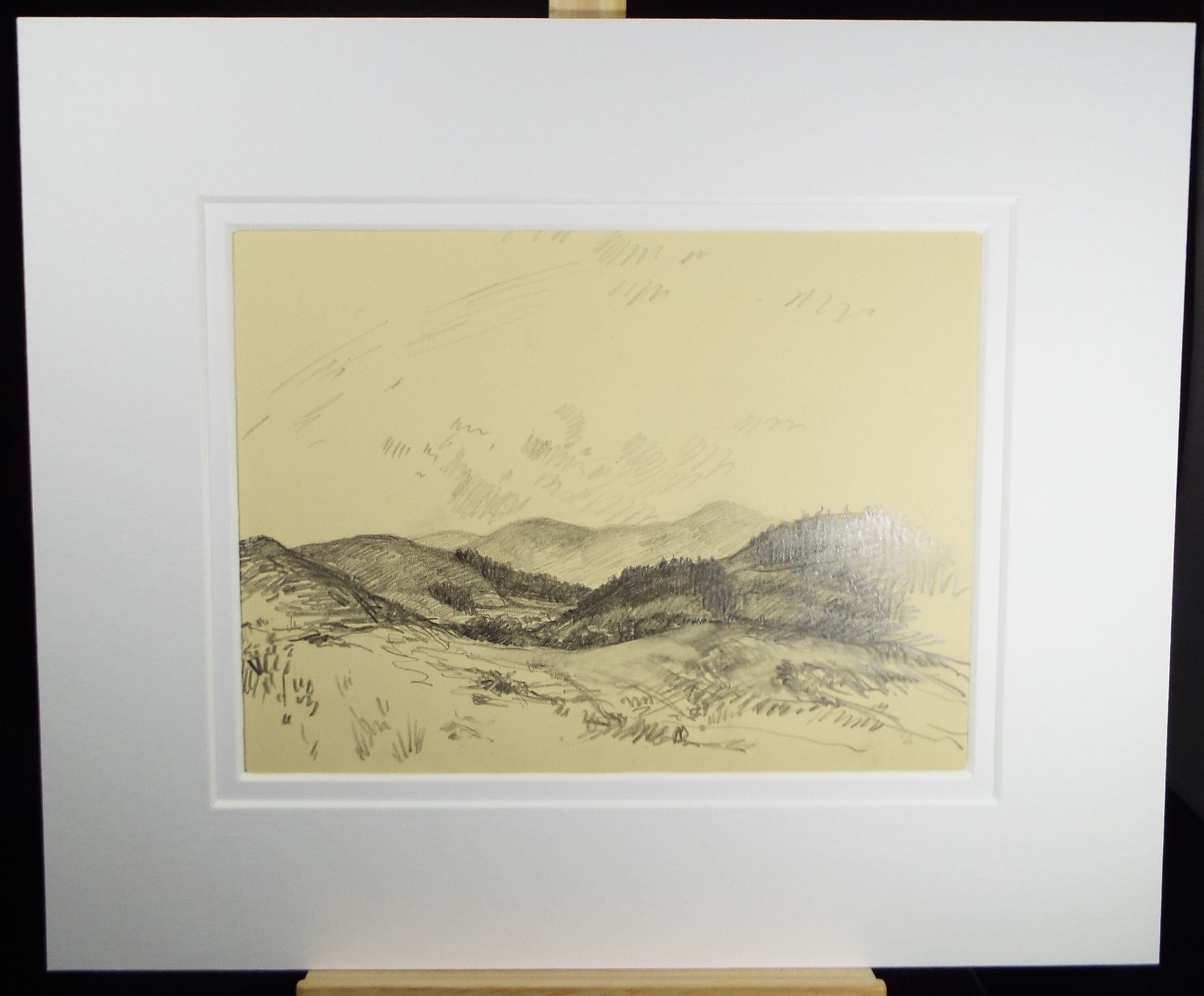 Original Pencil Drawing, 'Hilly Landscape with Trees', Circa 1920's, Nan C. Livingstone (1876-1952)