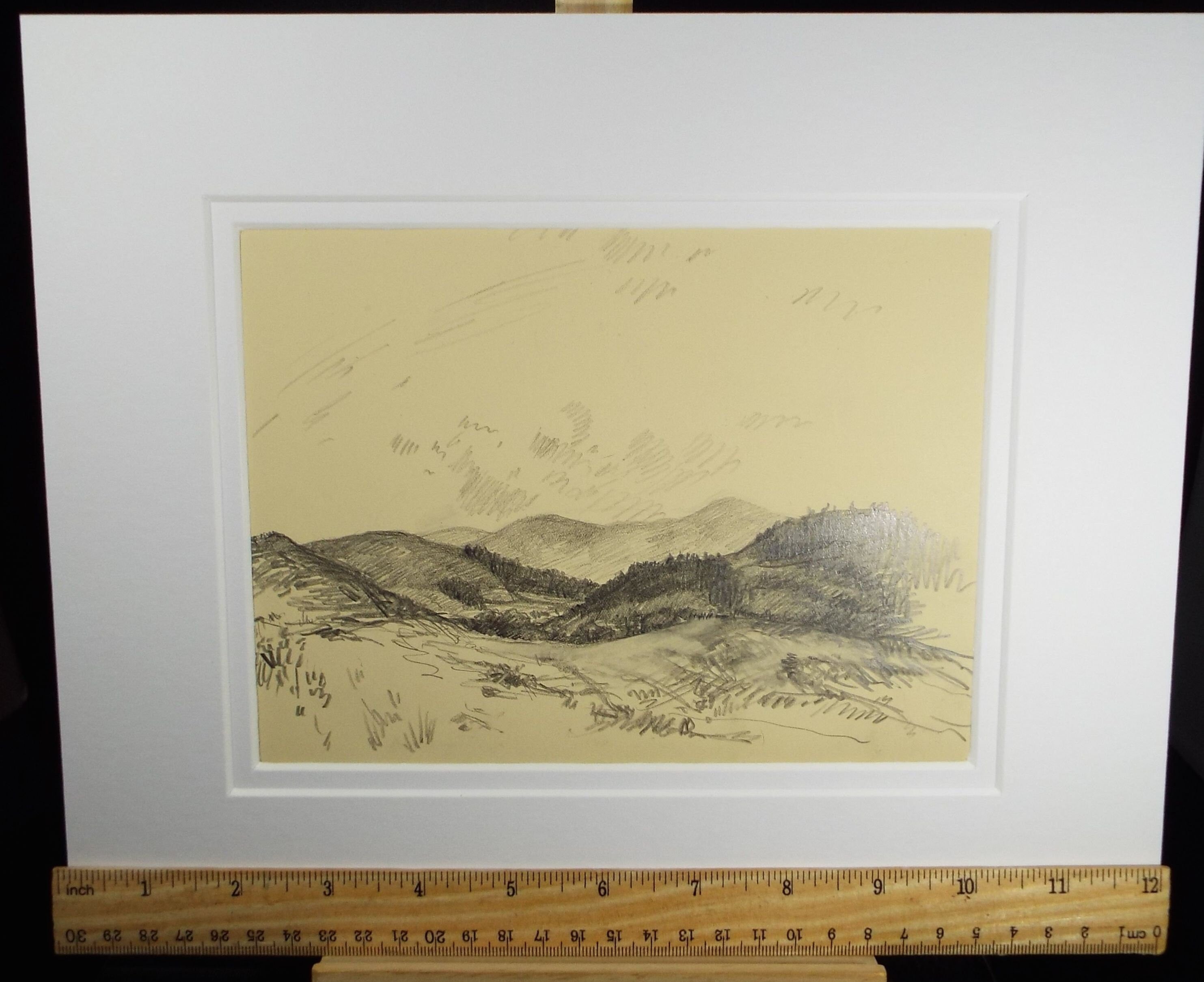 Original Pencil Drawing, 'Hilly Landscape with Trees', Circa 1920's, Nan C. Livingstone (1876-1952)