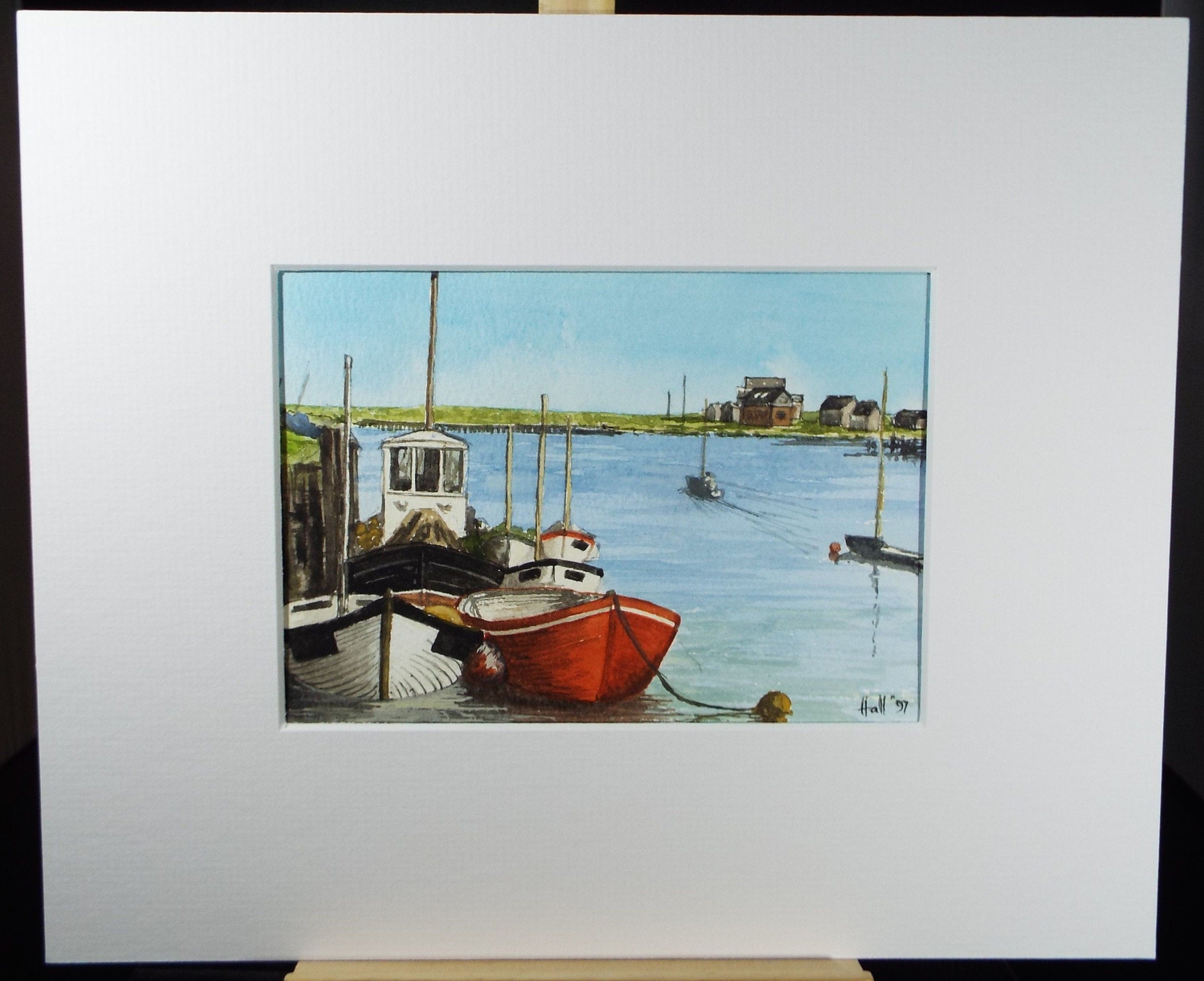 Original Watercolour, 'Boats on the River, Southwold', c1990's, Peter Hall