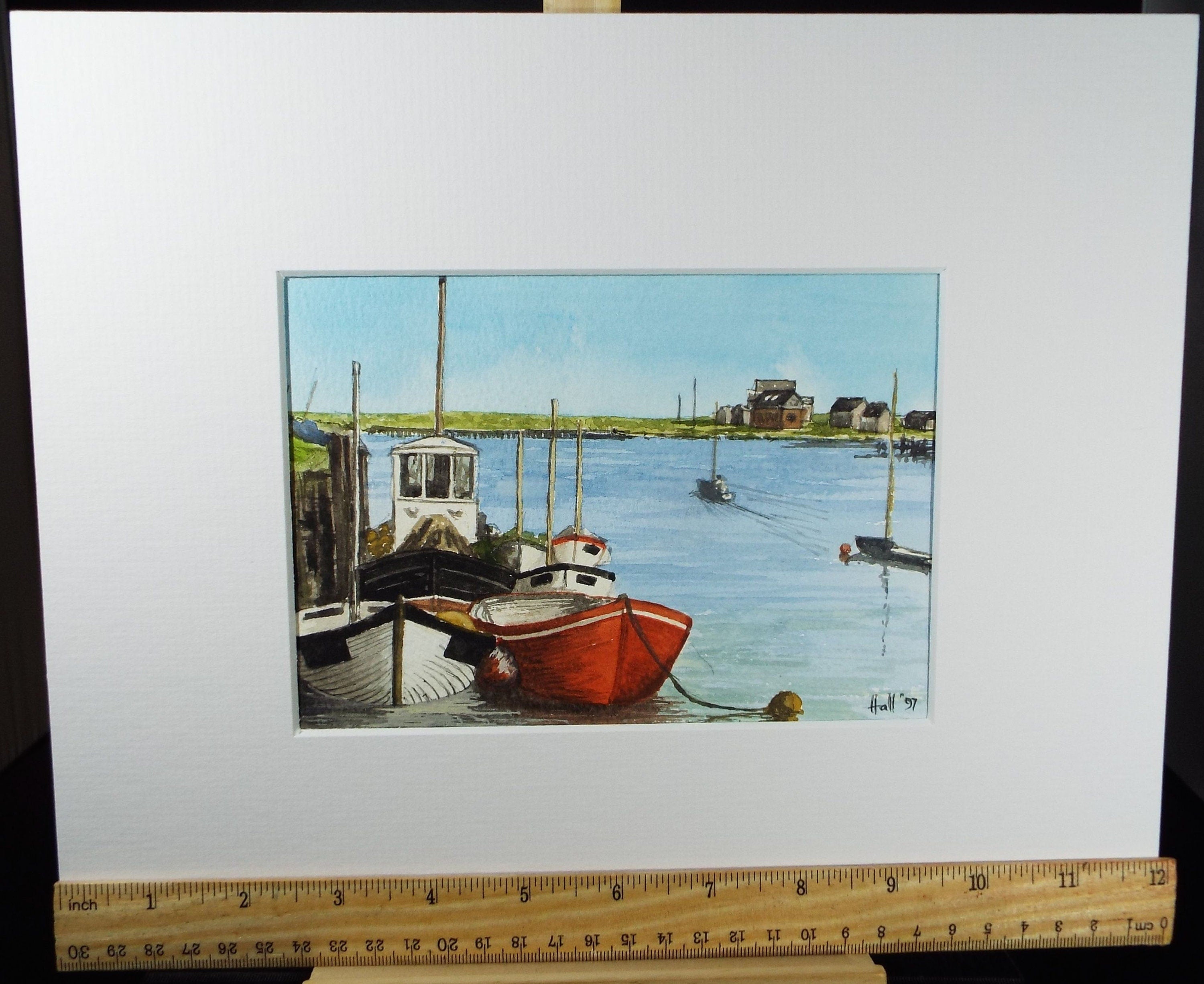 Original Watercolour, 'Boats on the River, Southwold', c1990's, Peter Hall