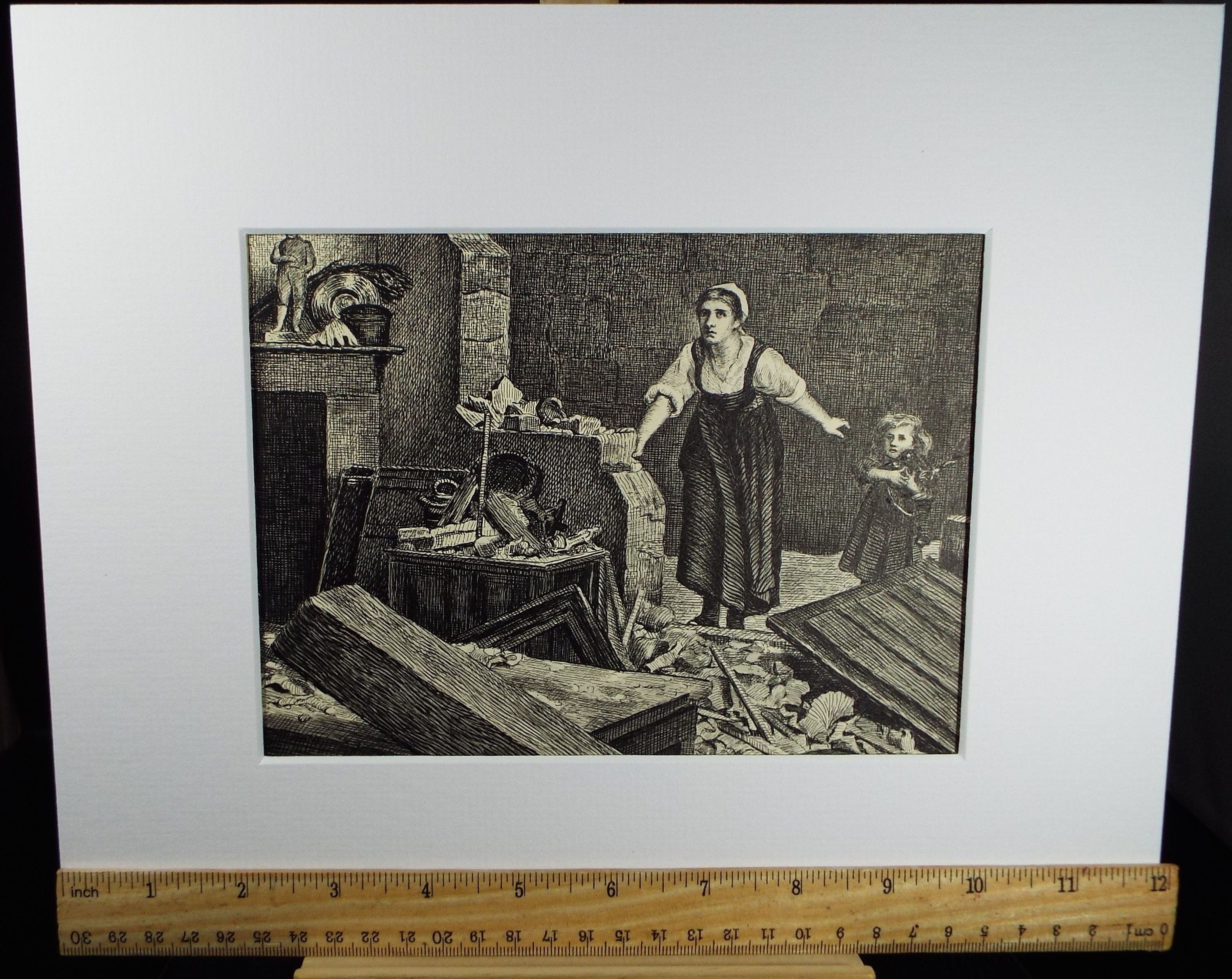 Original Pen & Ink, 'Figures in a Damaged Room , Dated 1915,  Artist unknown