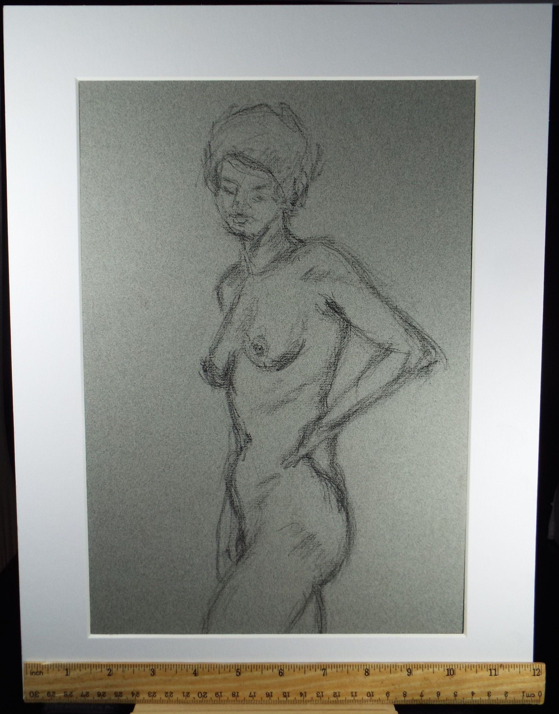 Original Conte Drawing, 'Standing Figure' - circa 1970's, Paivio Knighton