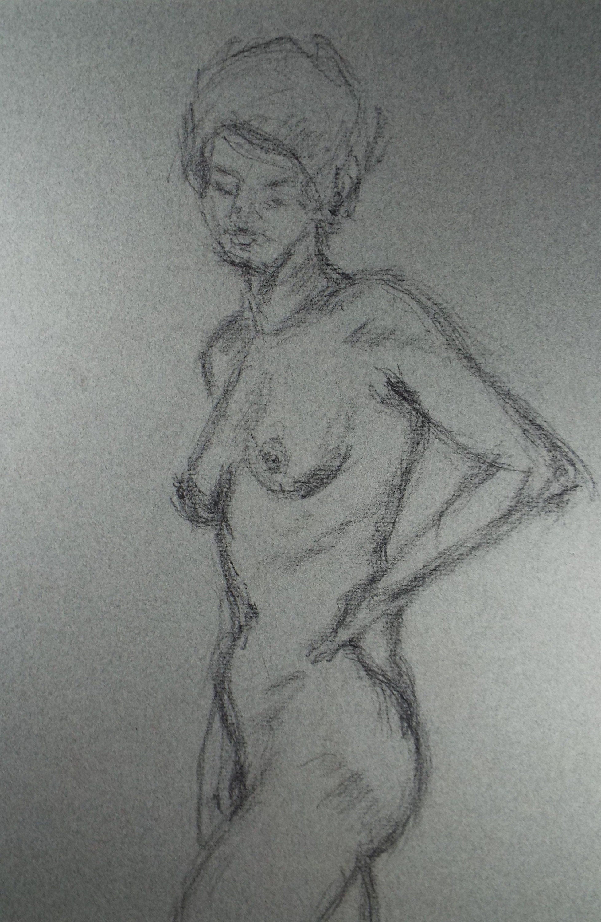 Original Conte Drawing, 'Standing Figure' - circa 1970's, Paivio Knighton