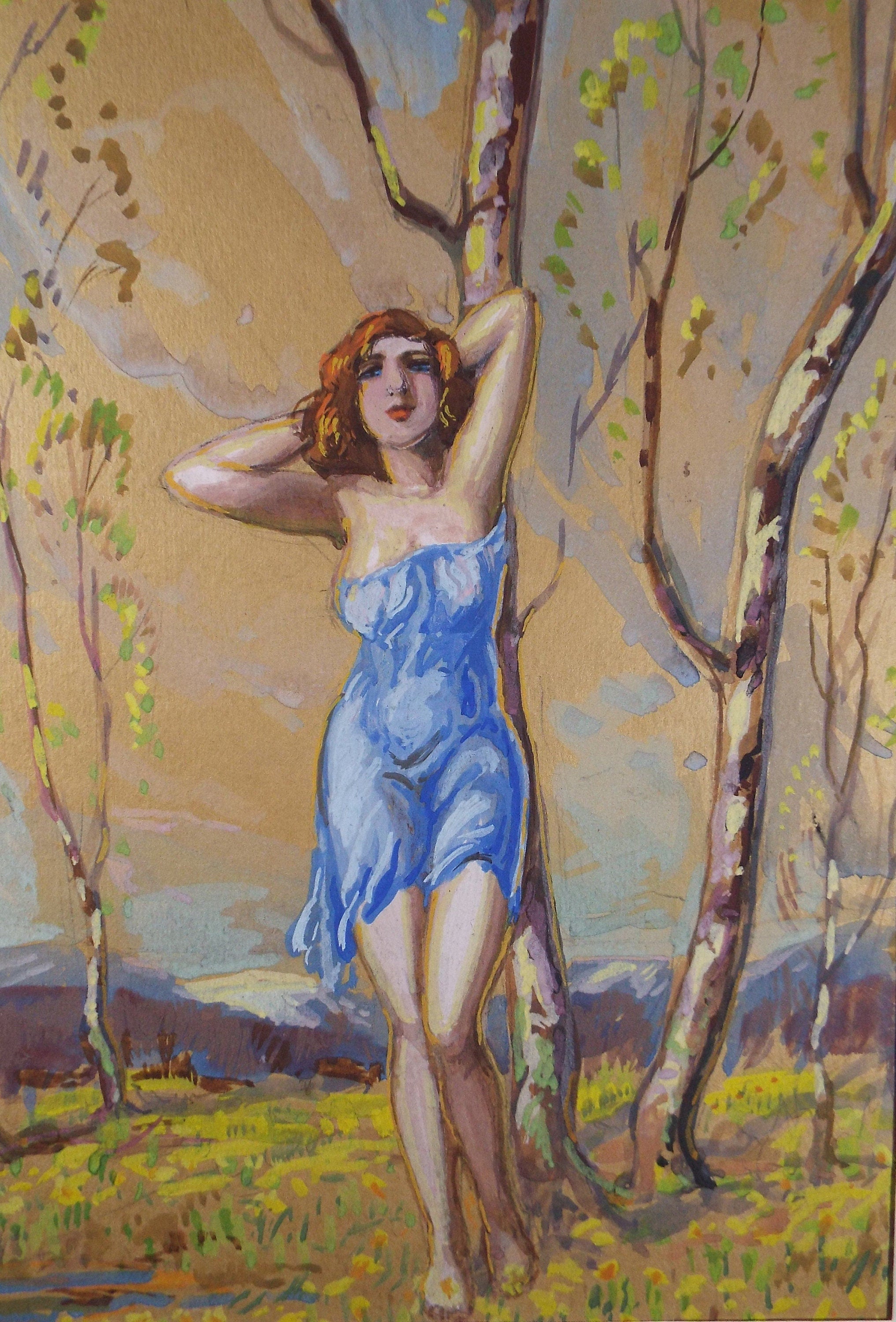Original Watercolour,  'Woman in the Woods', Dated 1931, signed Dick Yeadon