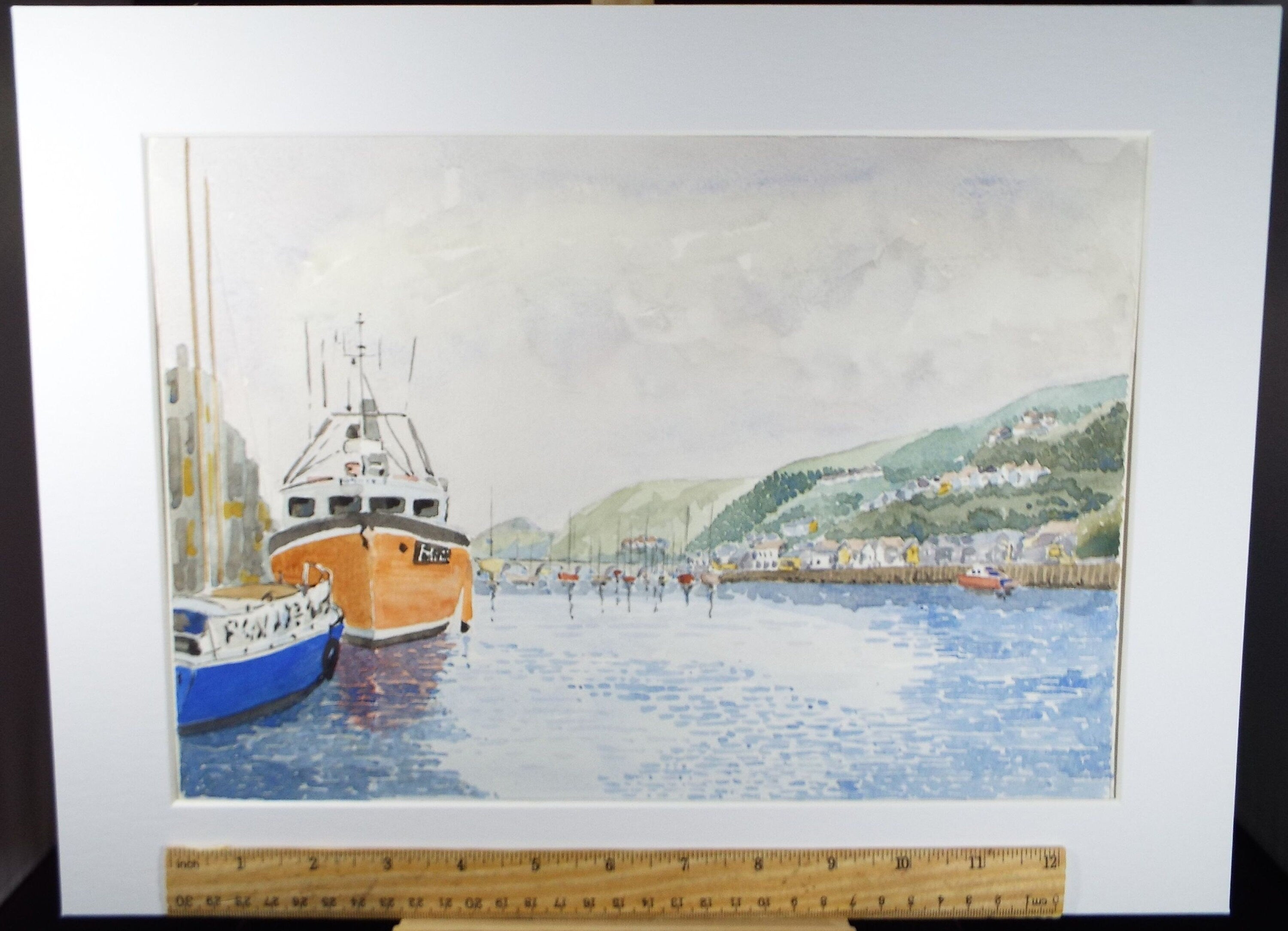 Original Watercolour, 'Moored Boats',  Monogram PL, Circa 1990's