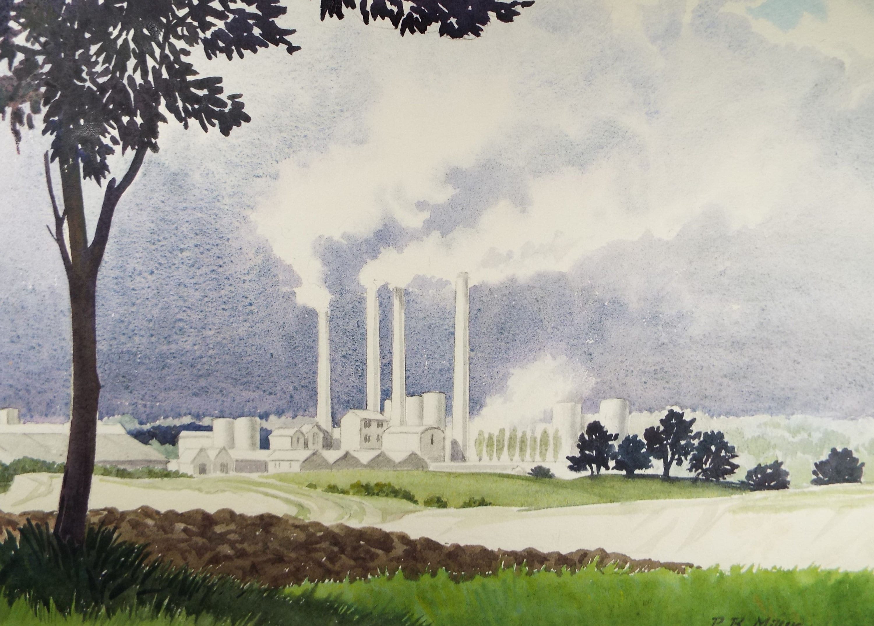 Original Watercolour, 'Factory Buildings' c1960's,  P.R. Miller