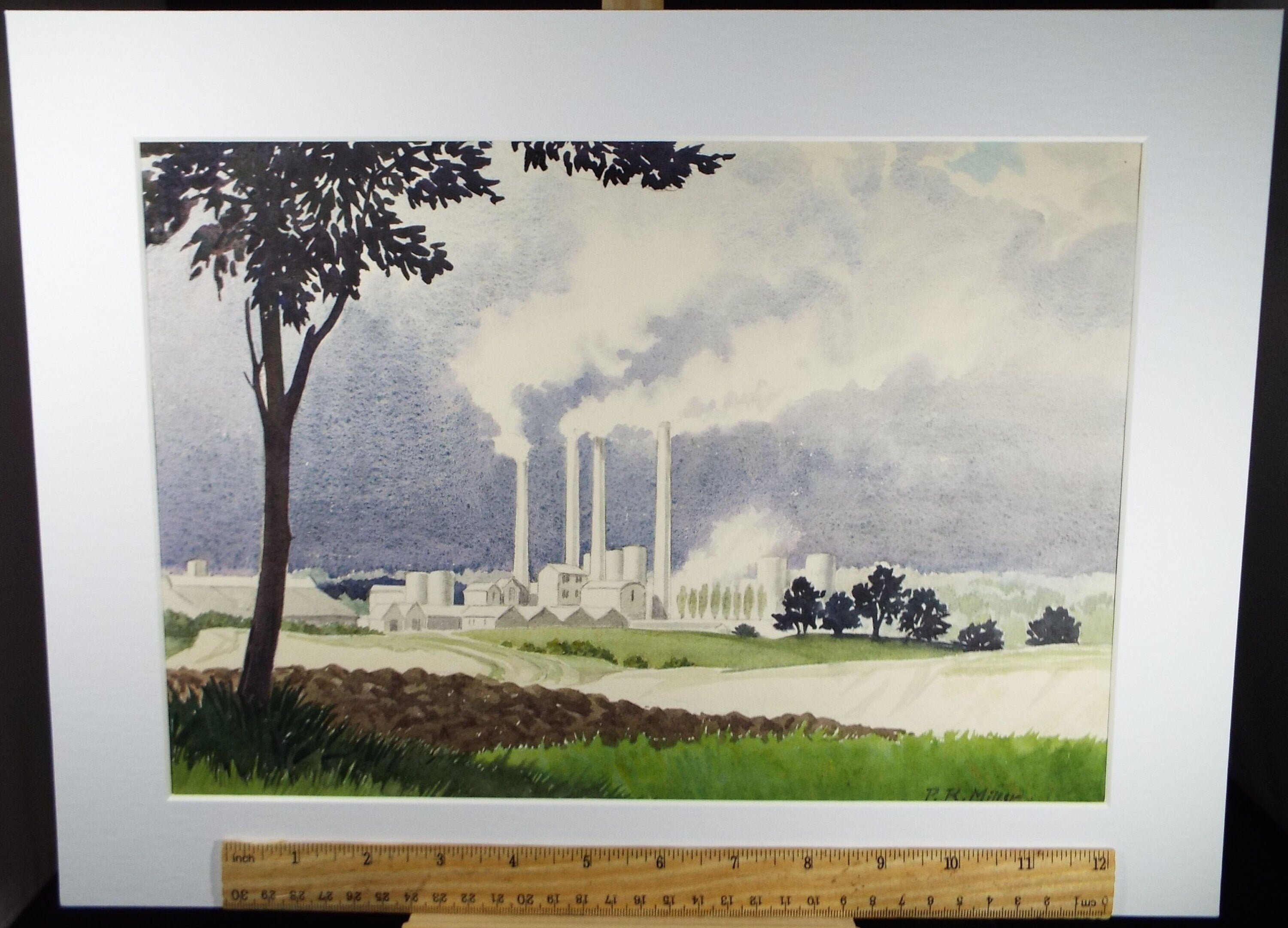 Original Watercolour, 'Factory Buildings' c1960's,  P.R. Miller