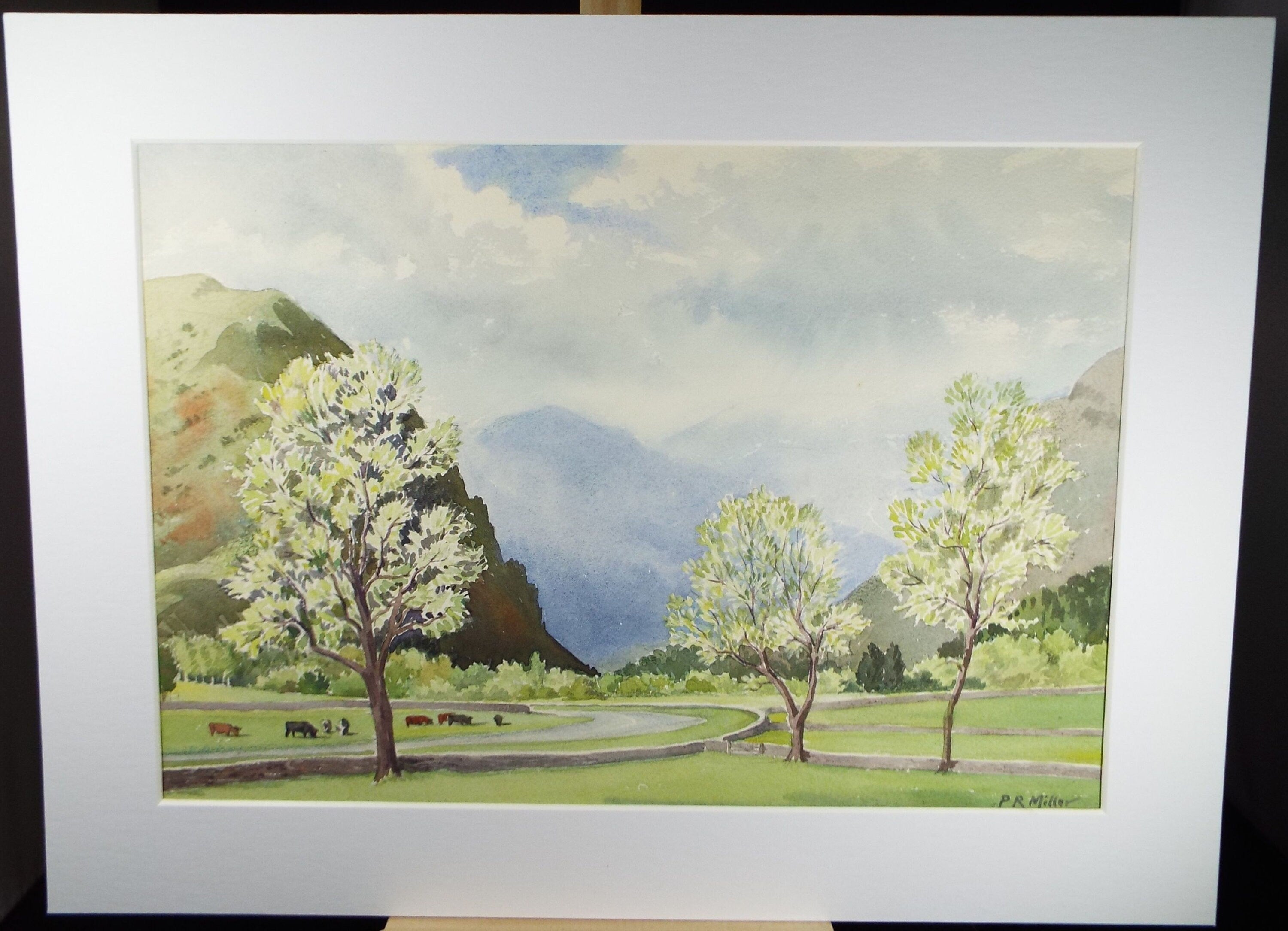 Original Watercolour, 'Cattle by the River' c1960's,  P.R. Miller