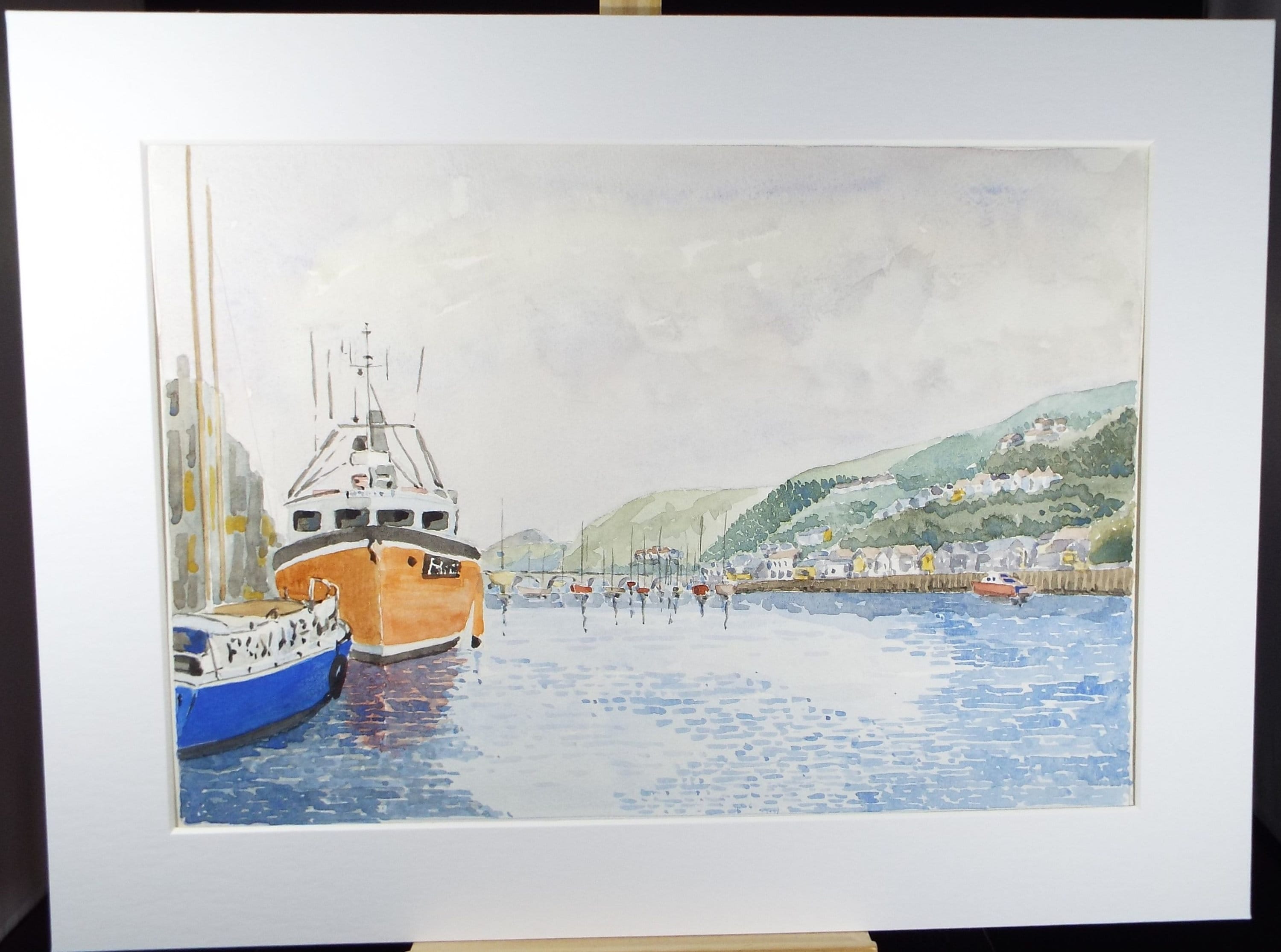 Original Watercolour, 'Moored Boats',  Monogram PL, Circa 1990's