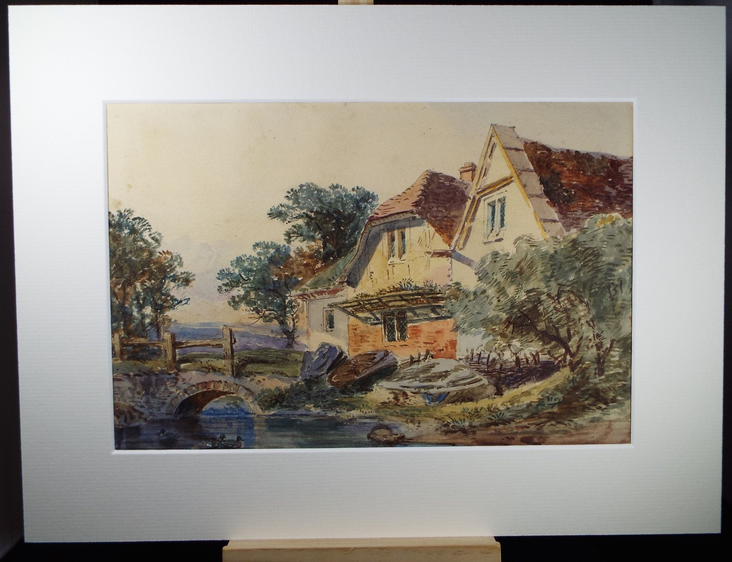 Original Watercolour, 'Cottage by the River', Circa 1930's, Unknown Artist