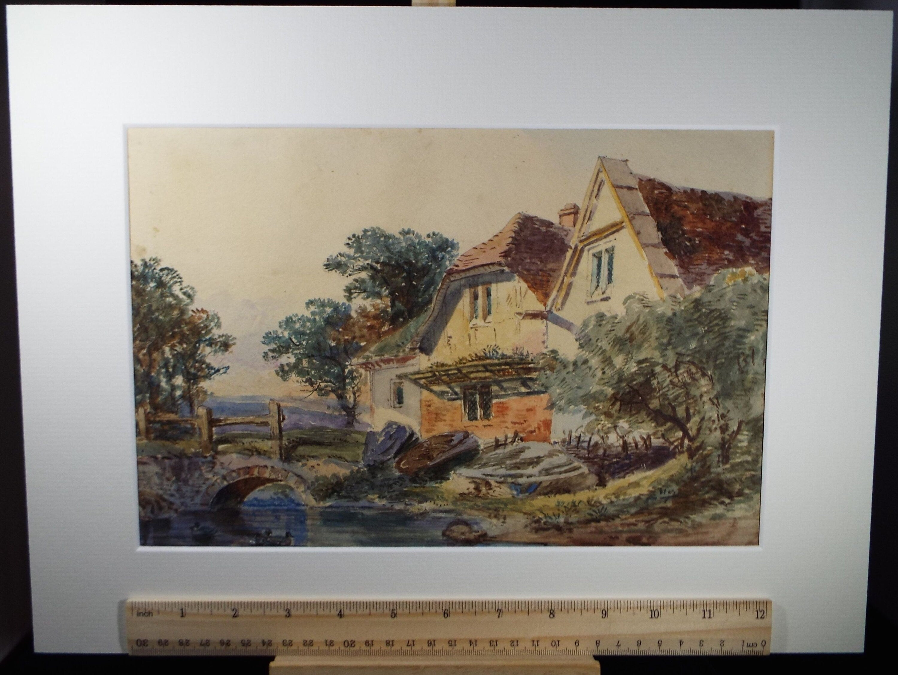 Original Watercolour, 'Cottage by the River', Circa 1930's, Unknown Artist