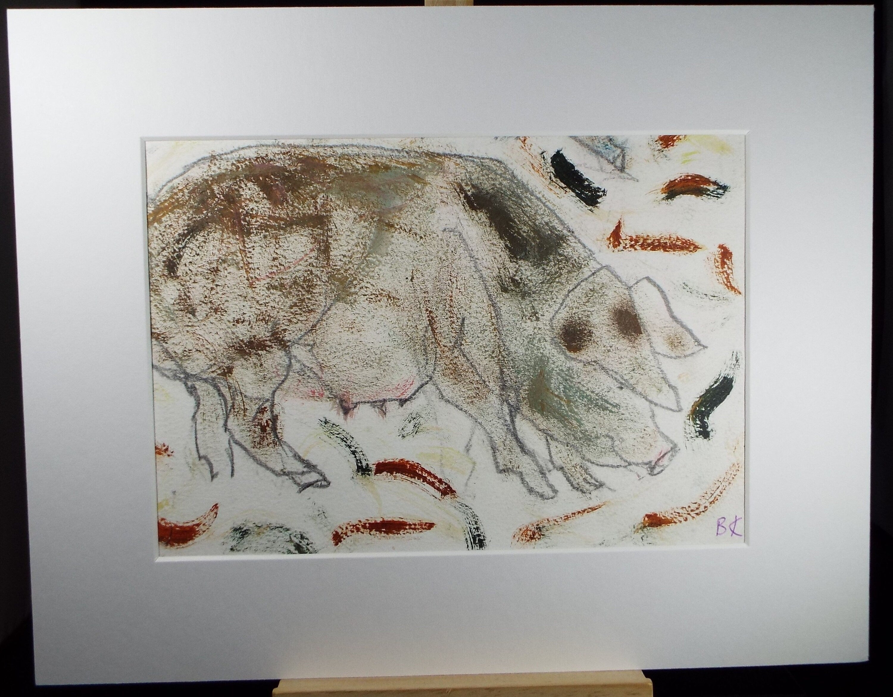 Barbara Karn (b1949), Original Gouache & pencil ,'Pregnant Sow', Circa 2000