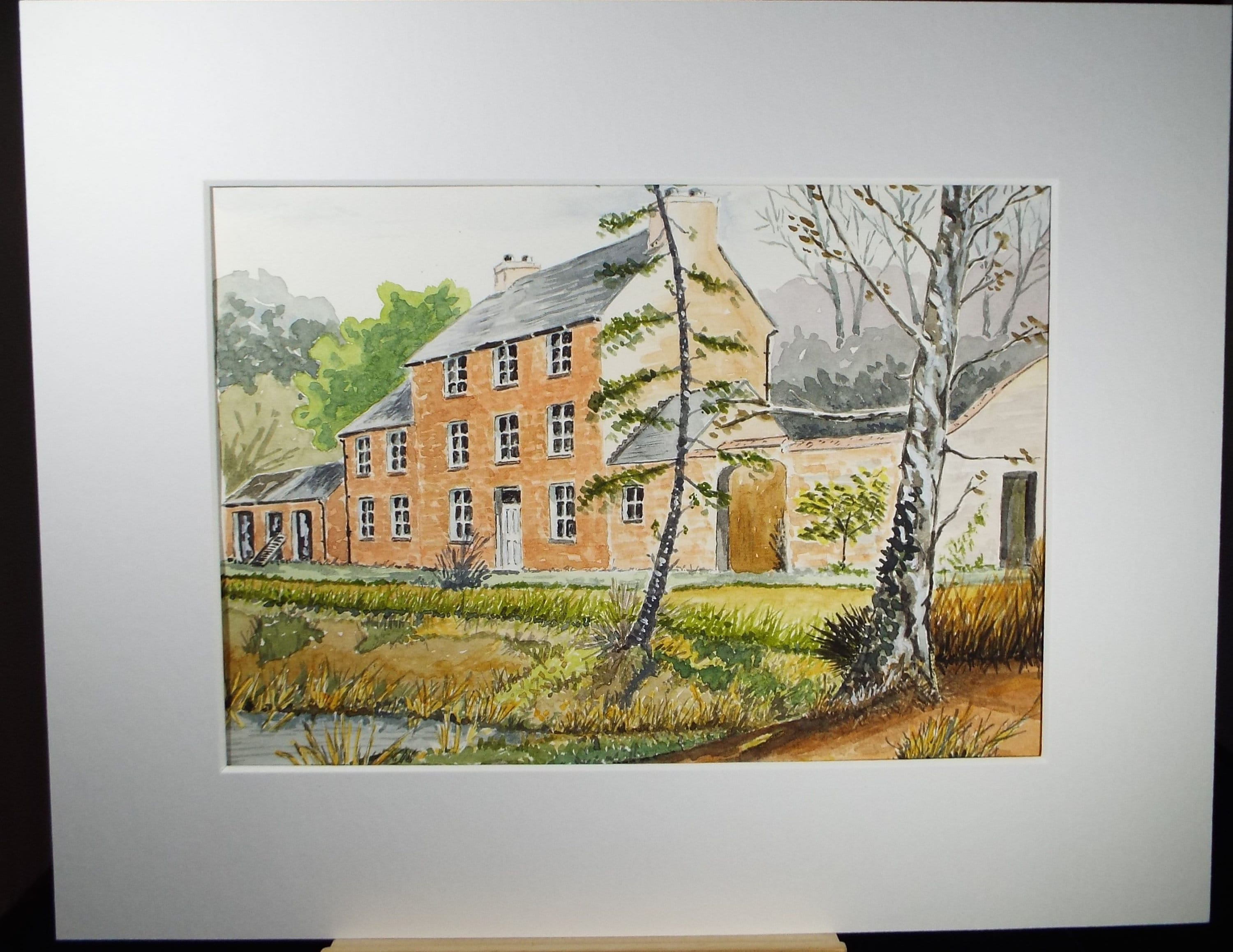 Original Watercolour, 'A Red bricked house in the Country' Dated 1993,  Artist Unknown