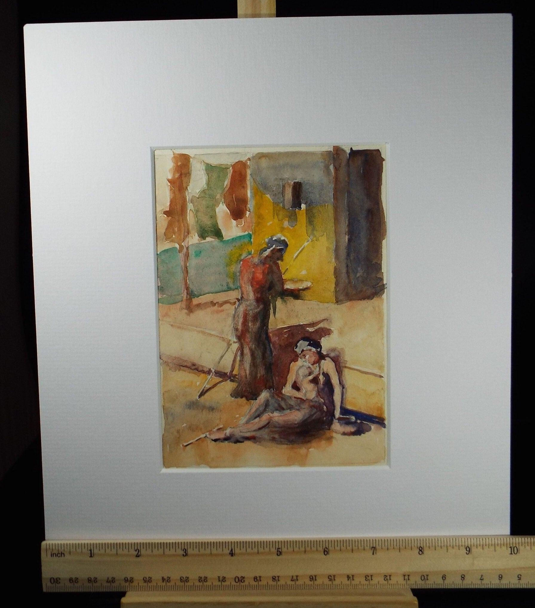 Original Watercolour, 'Two Beggars', Circa 1950, C R Chase (1893-1988)