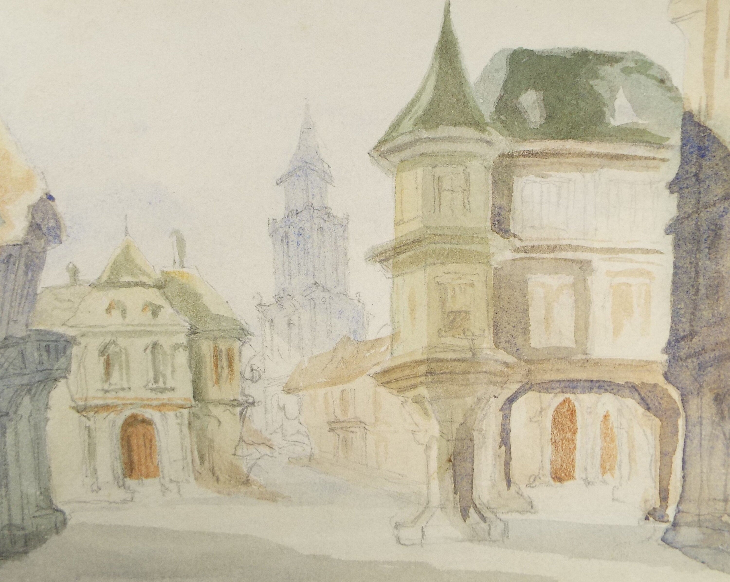 Original Watercolour, 'Continental Street Scene', circa 1880's, Unsigned