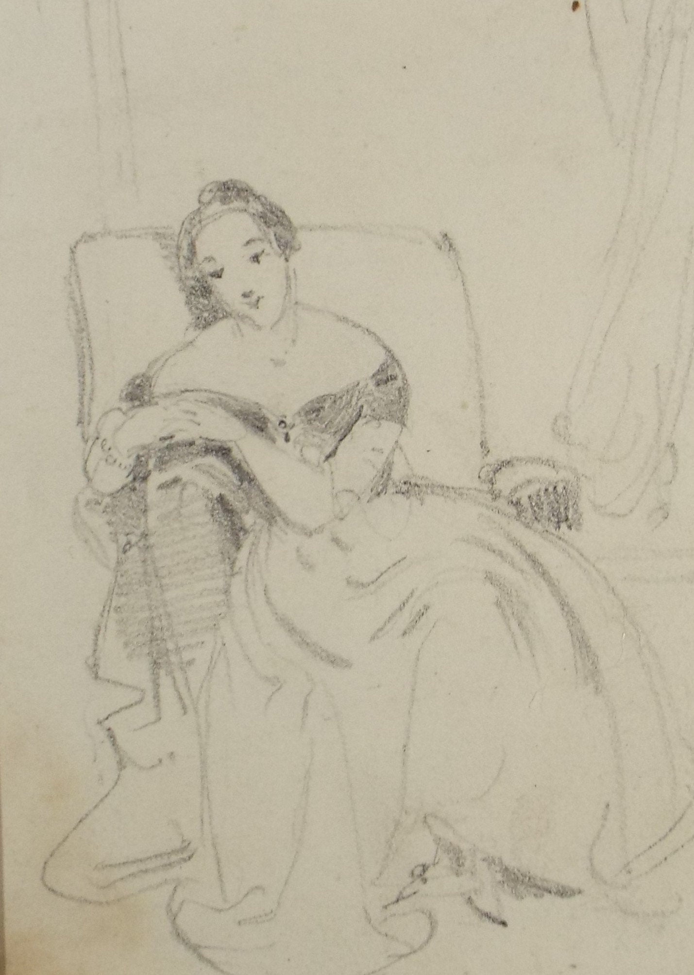 Original Pencil Drawing,'Seated Woman', John Wood (1801-1870)