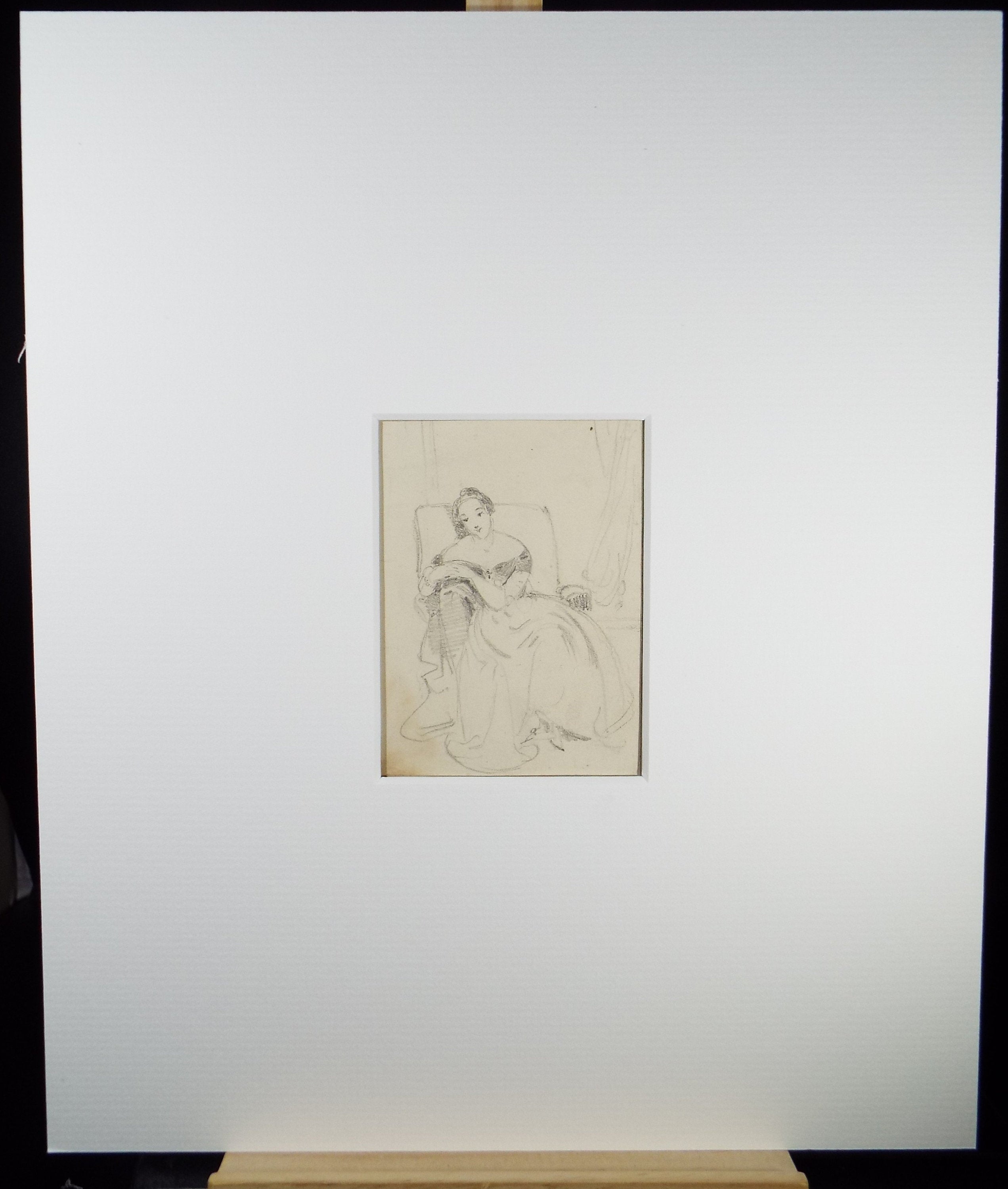 Original Pencil Drawing,'Seated Woman', John Wood (1801-1870)
