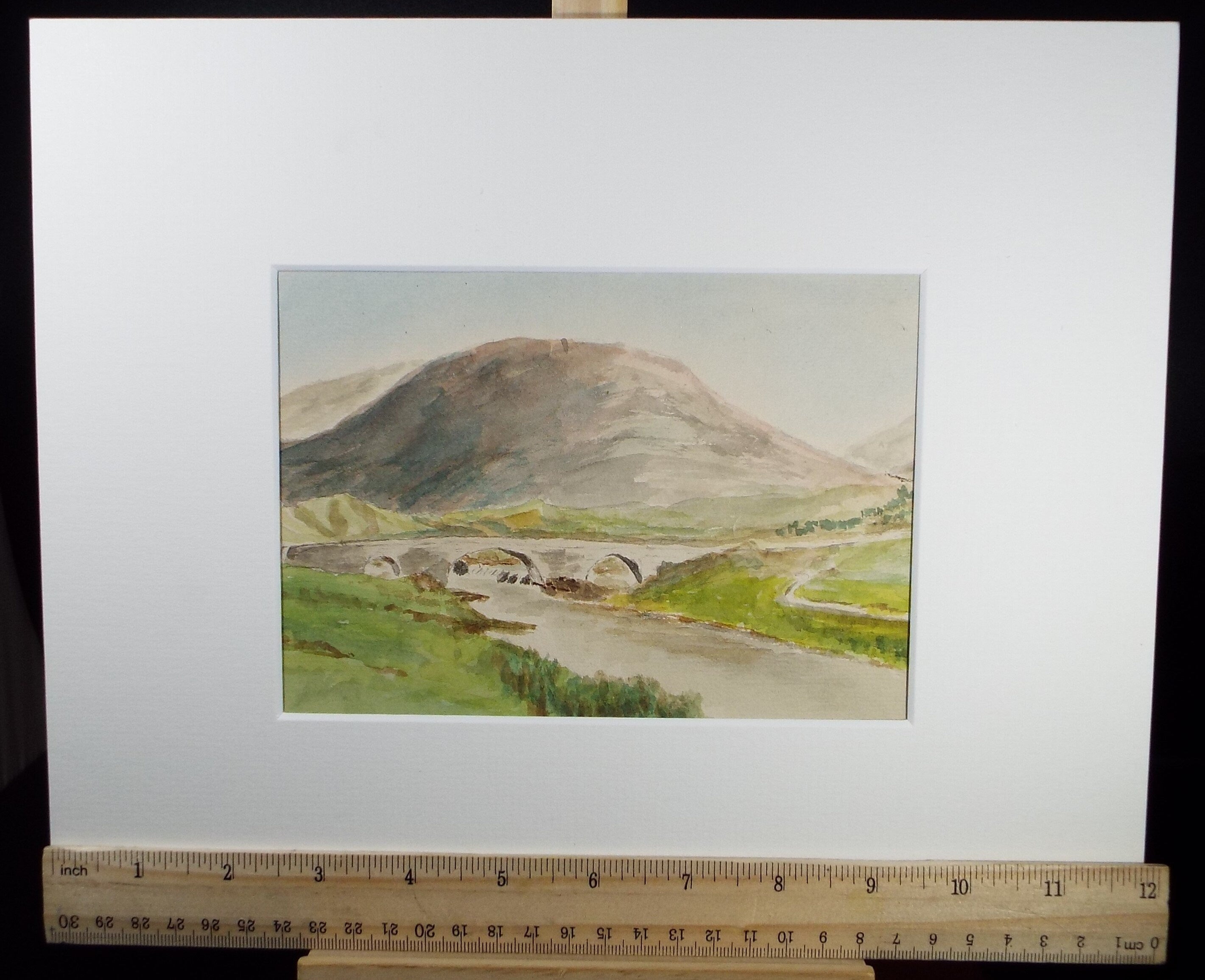 Original Watercolour Sketch, 'Stone Bridge over the river', c1910, Unknown Artist