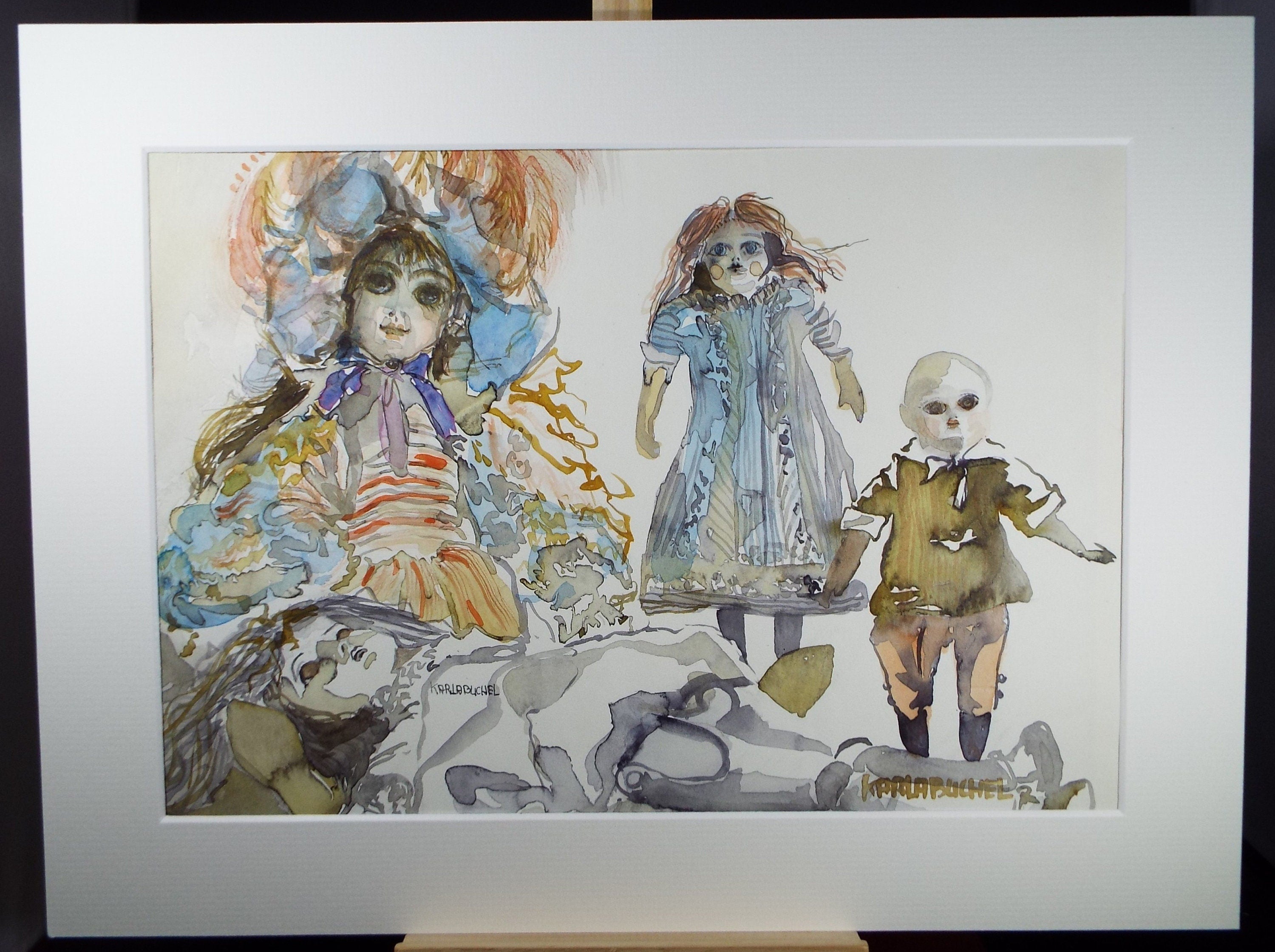 Original Watercolour, 'A Study of Dolls', c1990s, Karla Buchel (b1933), Dutch School
