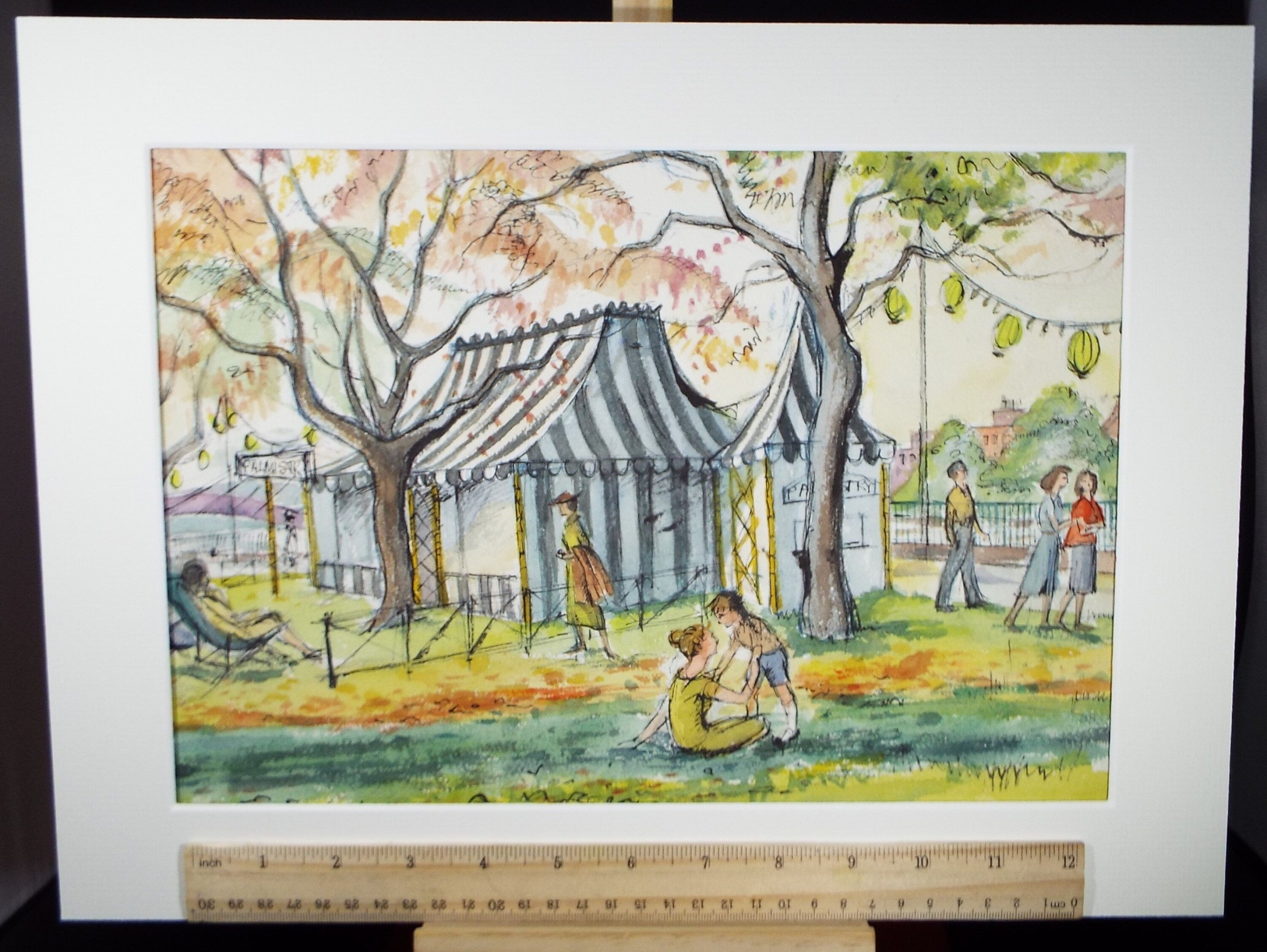 Original Watercolour & Ink, 'Palmreader in the Park ', Circa 1990's , Joyce Letchford