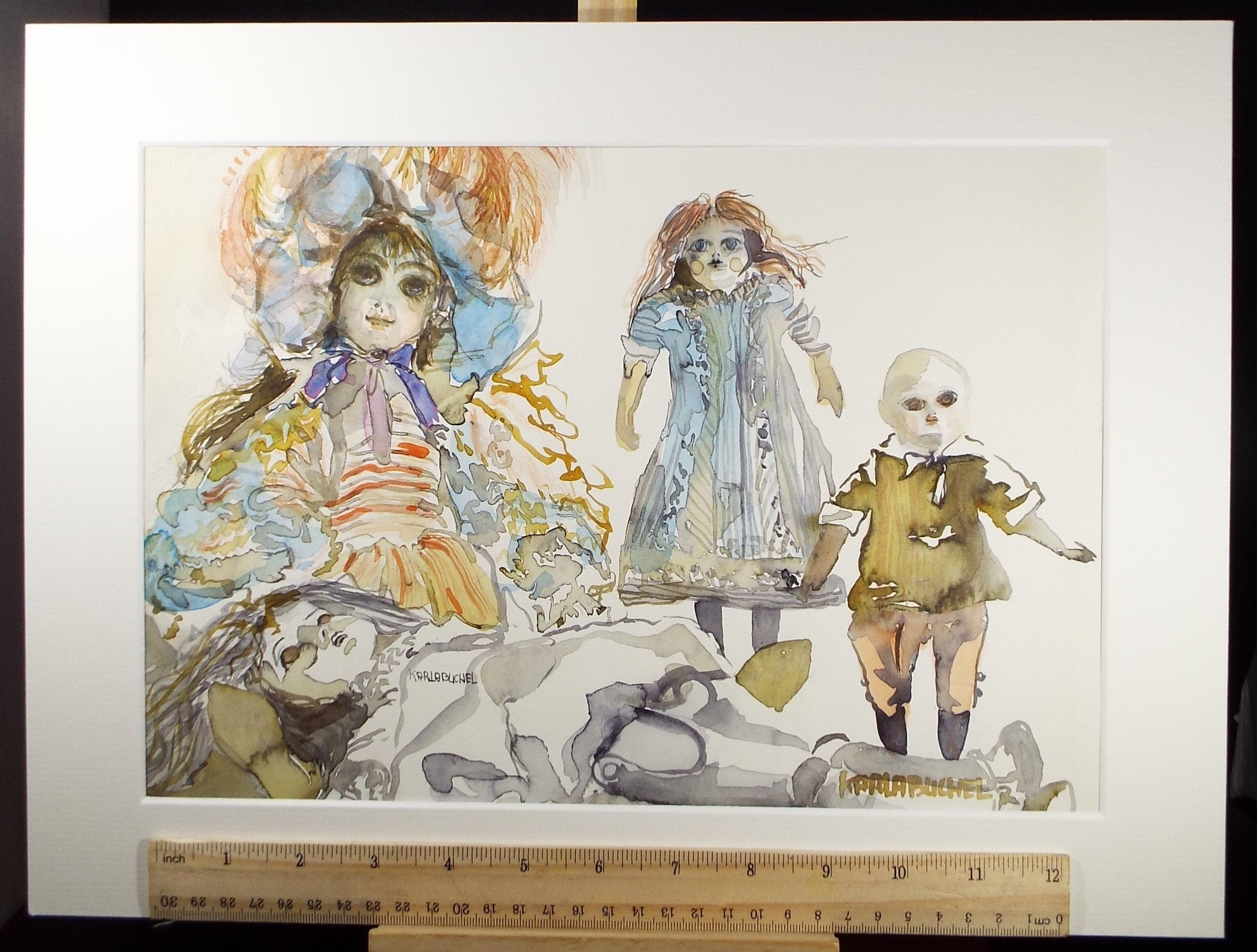 Original Watercolour, 'A Study of Dolls', c1990s, Karla Buchel (b1933), Dutch School