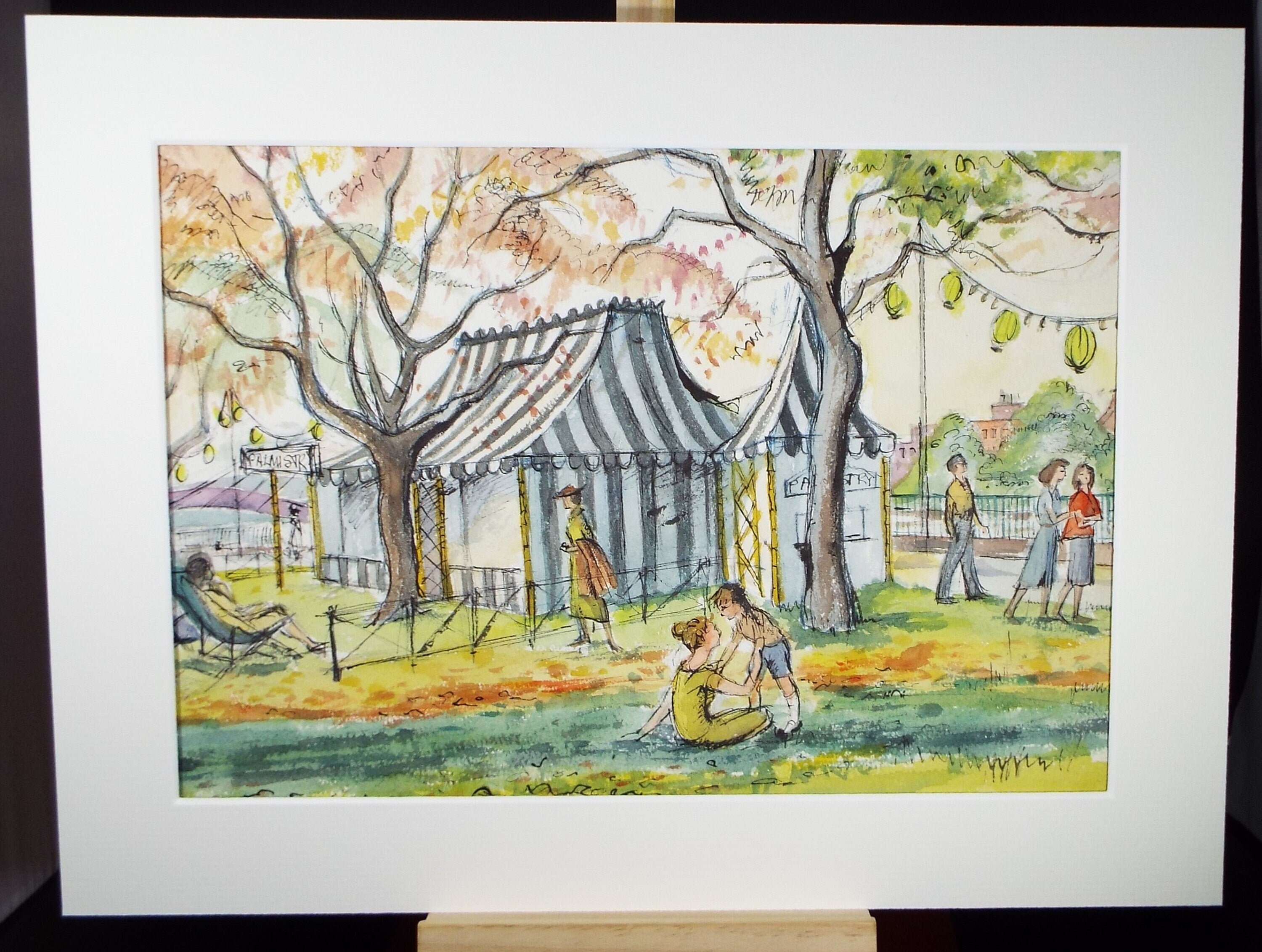 Original Watercolour & Ink, 'Palmreader in the Park ', Circa 1990's , Joyce Letchford