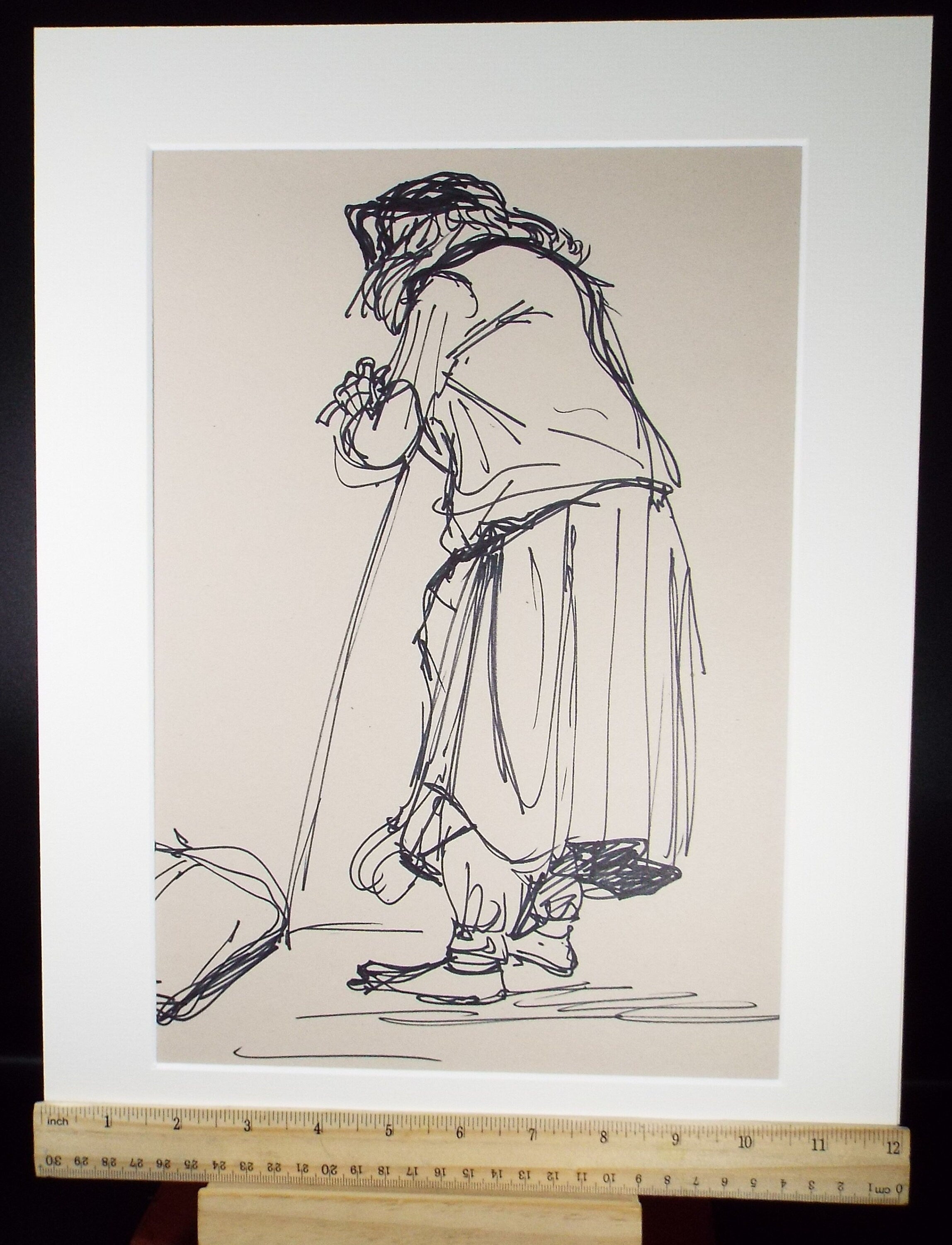 Original Pen & Ink Sketch,'Figure leaning on a Stick',Richard Bazley b1962, Circa 1980's