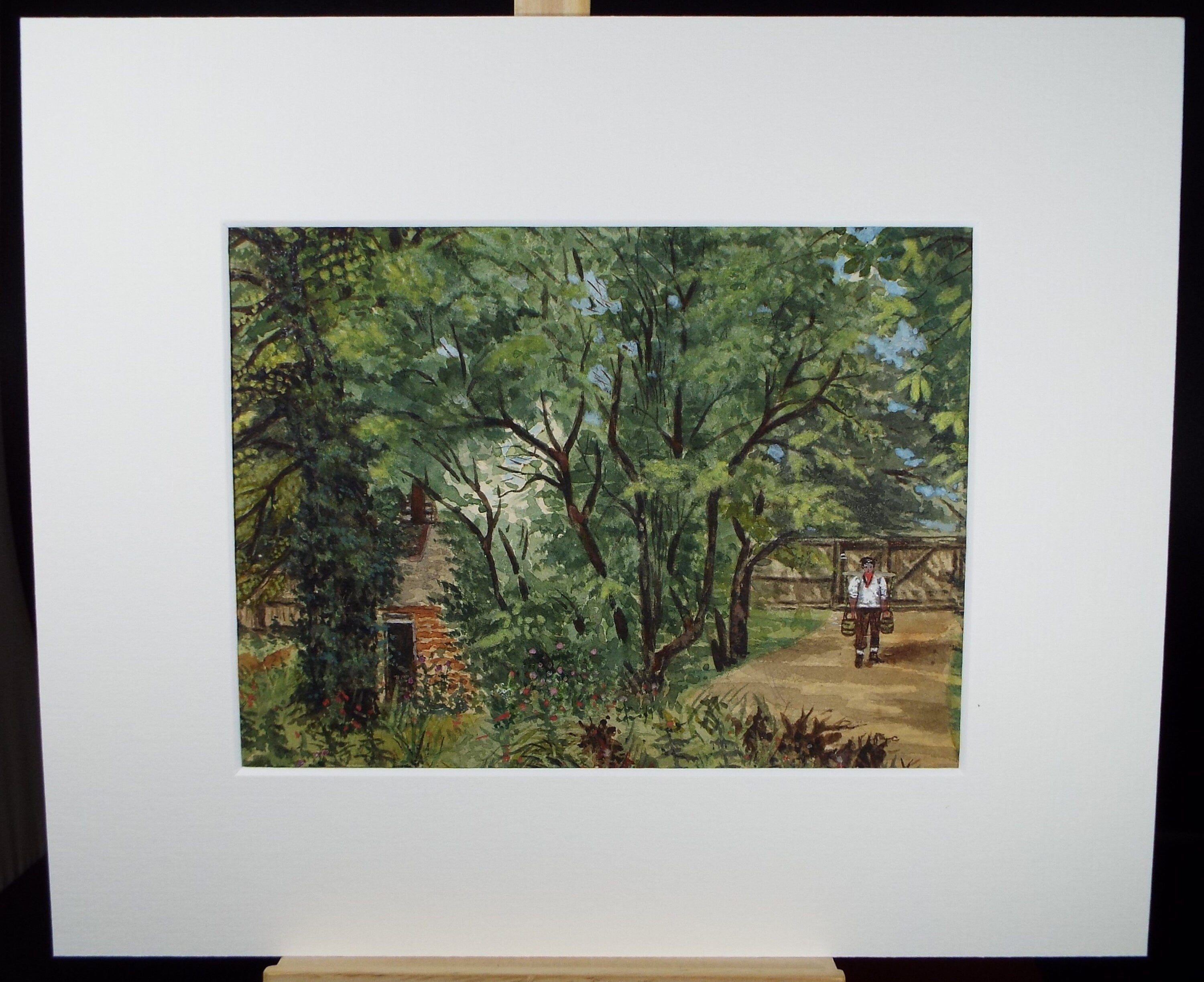 Original Watercolour, 'Figure carrying Buckets', late 19th Century, Artist Unknown