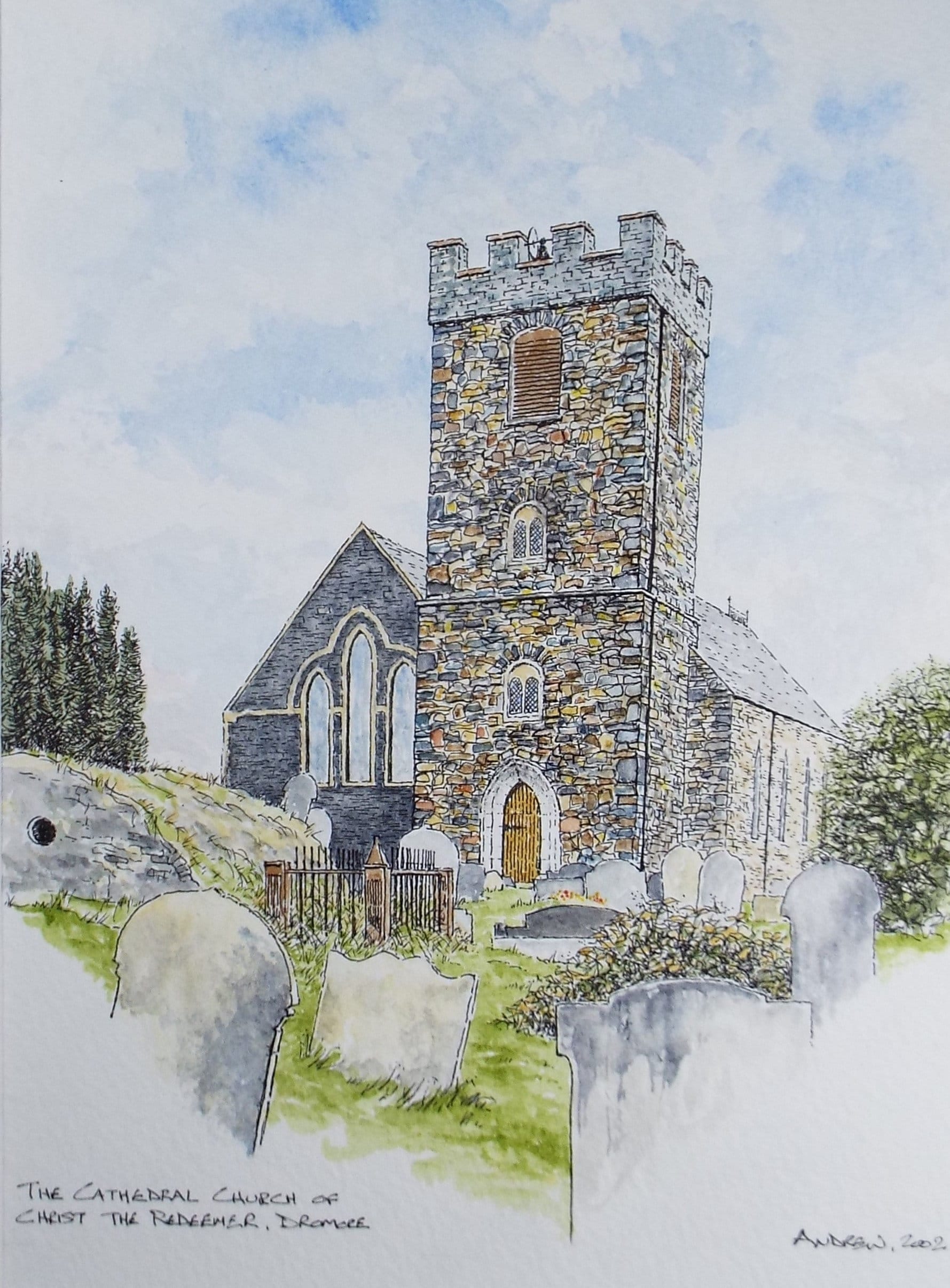 Original Watercolour, 'Cathedral Church, Dromer'', Dated 2002, Signed Andrew